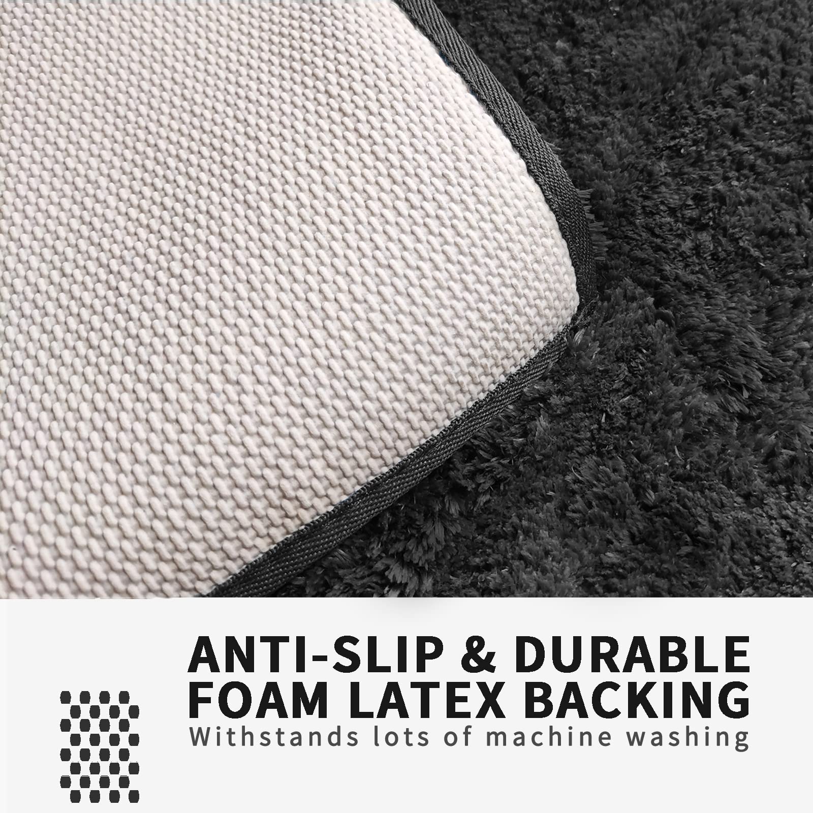 FIFU Non-Slip Bath Rug Mat 17x24 Inches - Ultra Soft Absorbent Microfiber Carpet with Rubber Latex Backing for Bathroom, Bedroom, Laundry & Kitchen - Machine Washable Black Bath Mat (Perfect for Wet Floors & Cozy Home Decor)