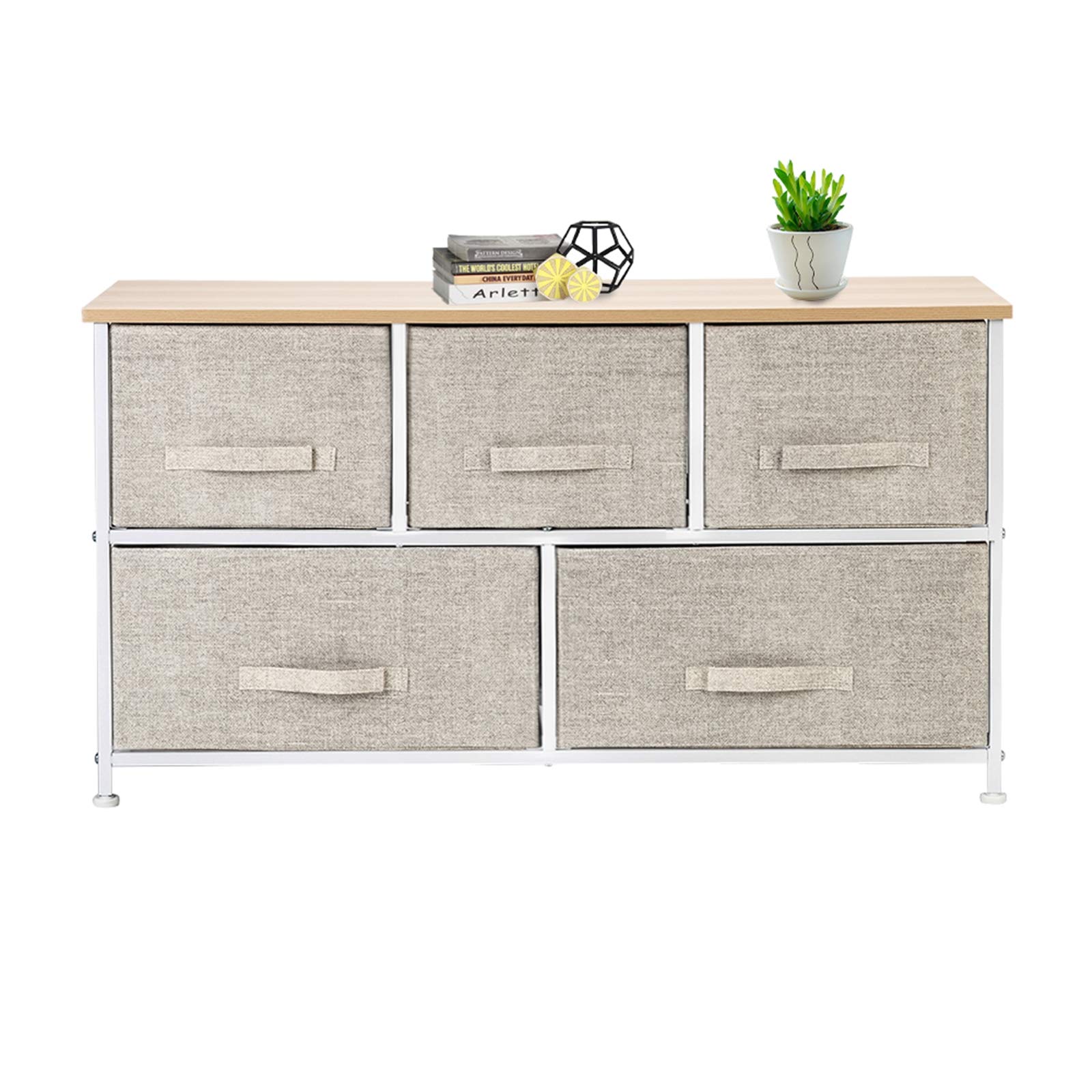 Kcelarec 5-Drawer Nightstand Dresser with Wood Top - Bedroom Storage Organizer for Closet & Hallway