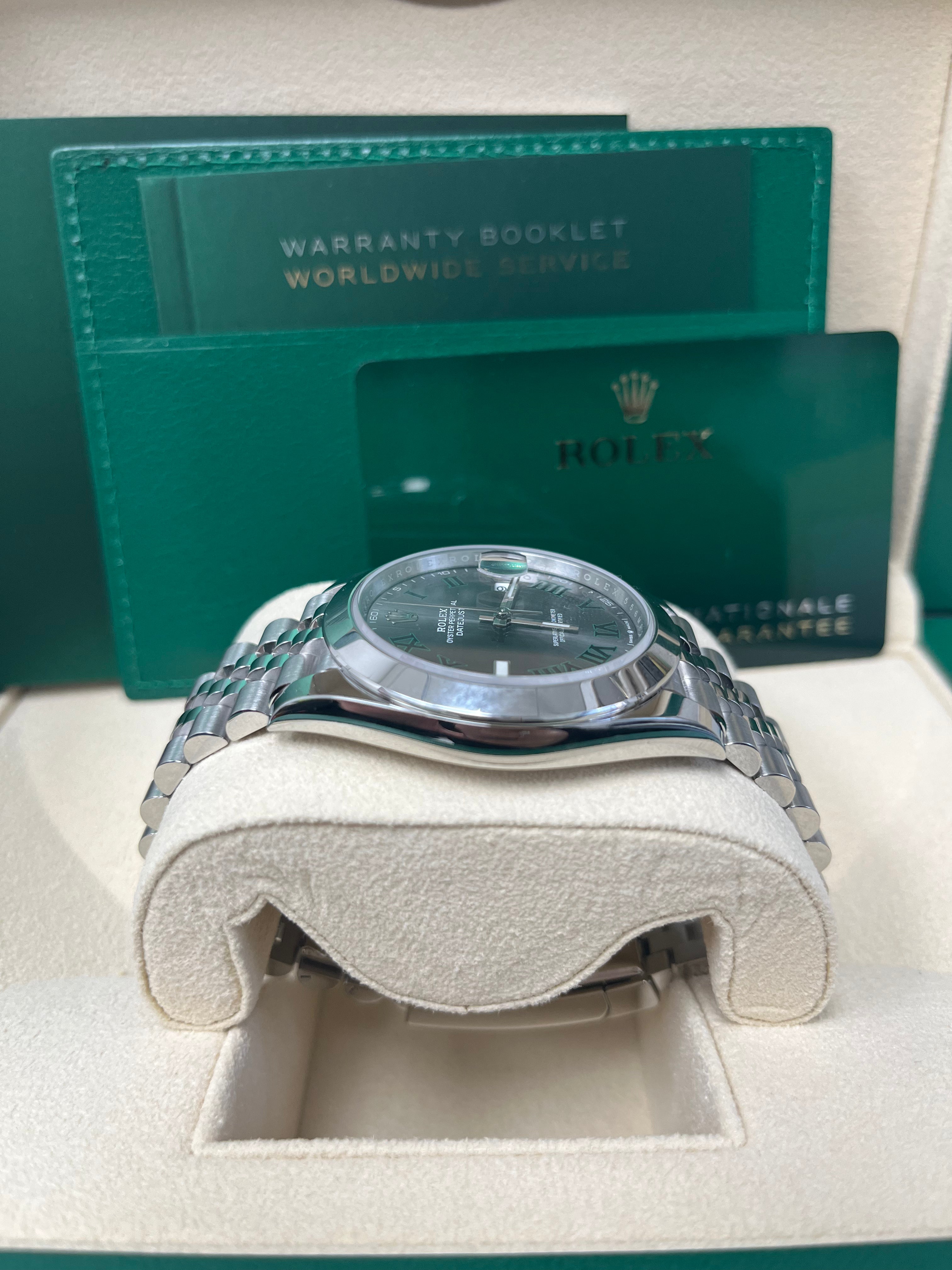 Rolex Datejust 41 Stainless Steel Watch - Wimbledon Slate Green Roman Dial, Smooth Bezel & Jubilee Bracelet (Ref# 126300) | Luxury Dress Watch for Men, Business & Formal Occasions