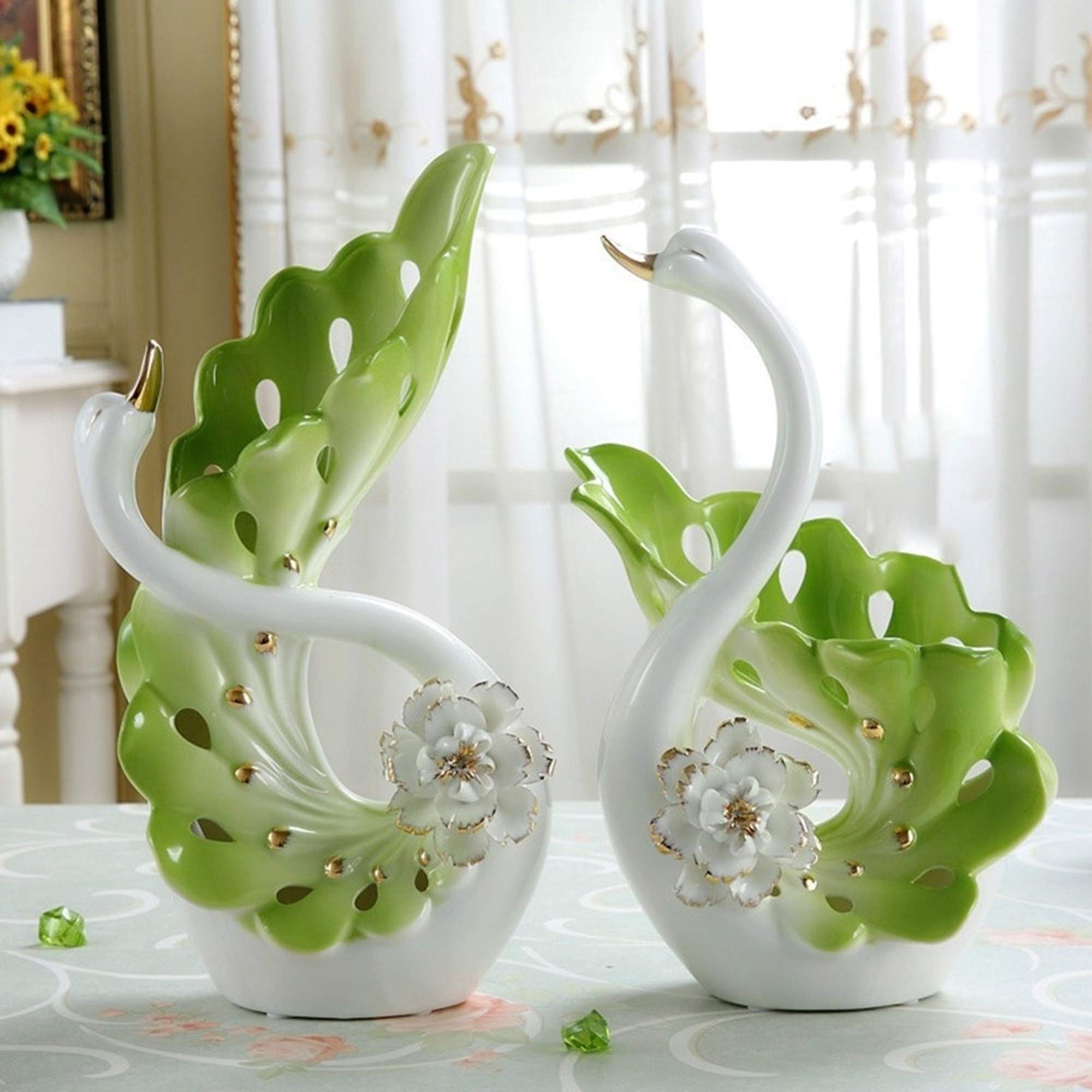 Elegant Swan Shaped Porcelain Vases - Handcrafted Ceramic Vase Set for Home Decor, Living Room Centerpiece, Wedding Gift Idea - Perfect for Dining Table, Mantel, and Luxury Interior Design