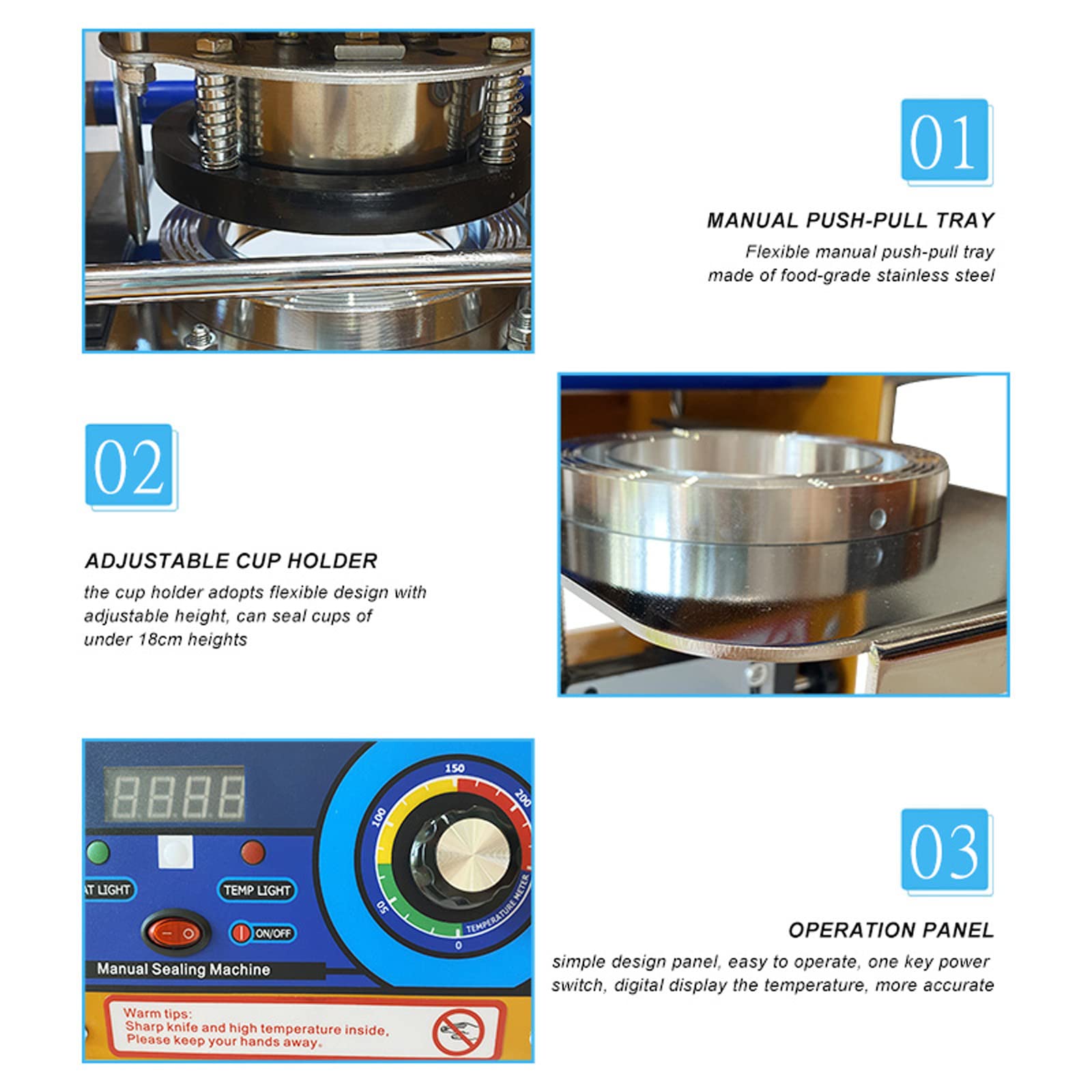 Manual Cup Sealer for PE/PP Cups - Bubble Tea Sealing Machine for 170mm Height, φ95mm & φ90mm Cups (110V) - Perfect for Bubble Tea Shops, Coffee Stands, and Drink Businesses