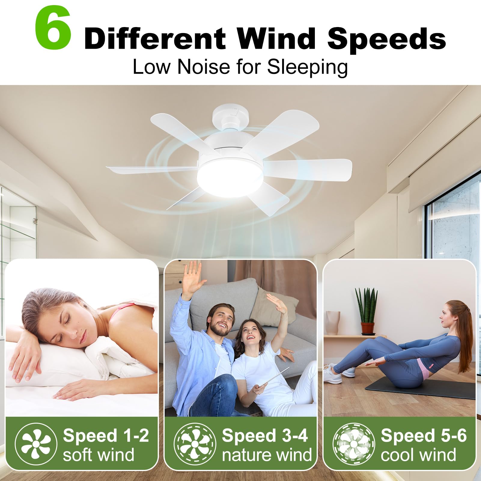 Smart Ceiling Fan with Light and Remote - Dimmable LED 3000K-6500K, 6 Speed Quiet Operation, 1500 Lumens Screw-in Light for Bedroom, Kitchen, Living Room - Perfect for Home Cooling and Ambient Lighting