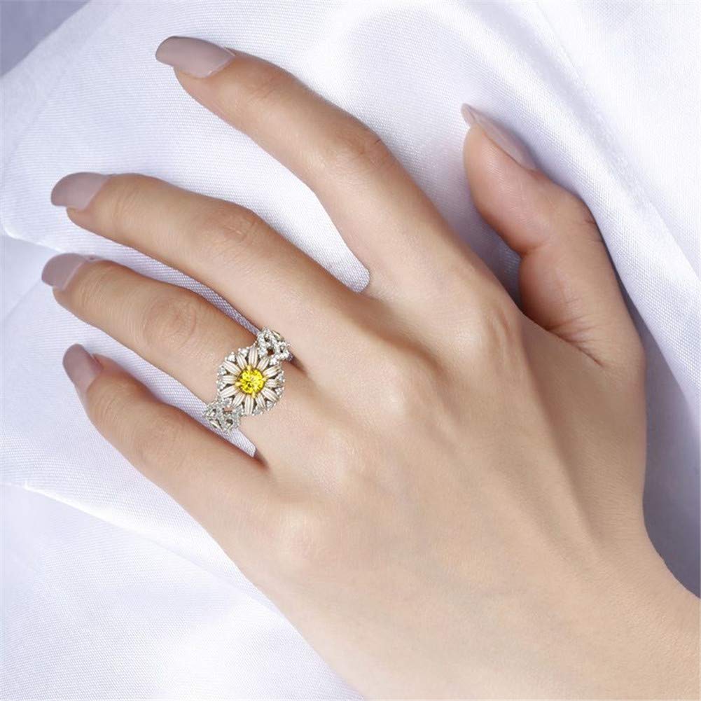 Jeulia 925 Sterling Silver Daisy Flower Ring for Women - Intertwined Hawaiian Floral Engagement Ring Set with White Diamond Halo, Bridal Wedding Anniversary Birthday Gift (Includes Jewelry Box) | Perfect for Beach Weddings, Boho Style & Everyday Elegant Wear