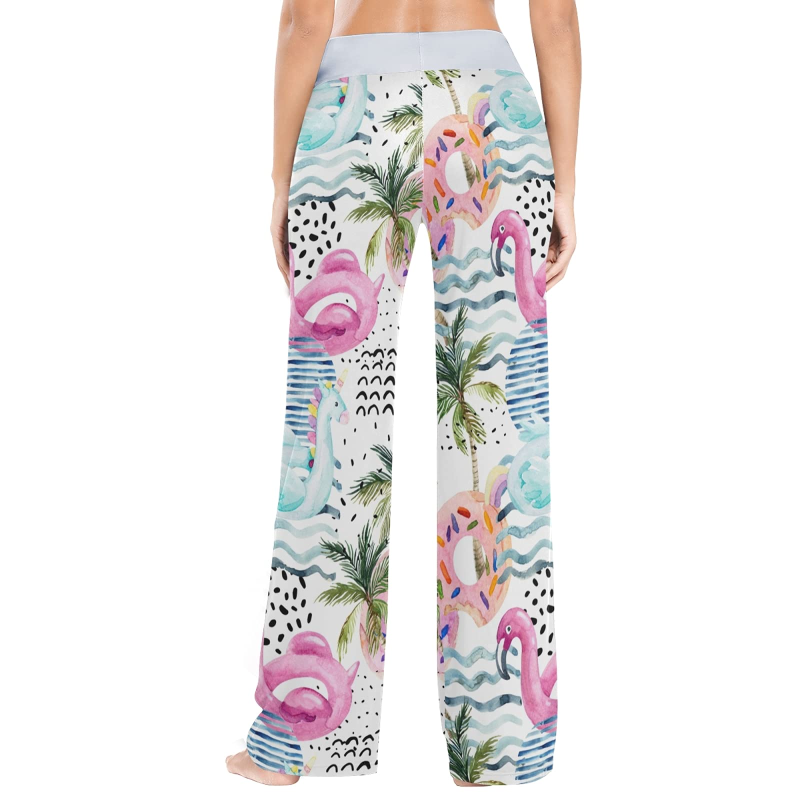 Summer Flamingo Pool Float Print Women's Casual Wide Leg Lounge Pajama Pants - Perfect for Beach Vacation, Poolside Relaxation & Cozy Sleepwear