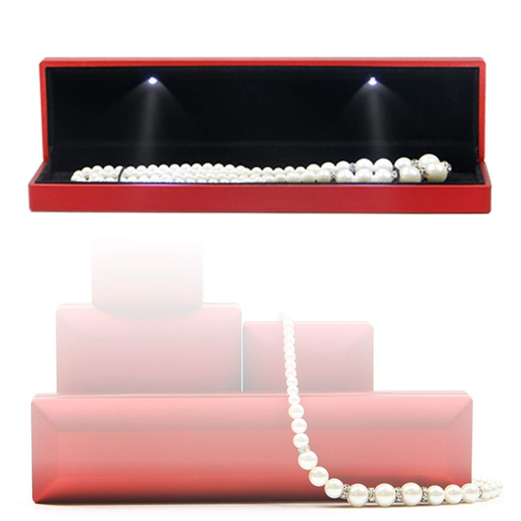 LED Lighted Jewelry Display Case - Necklace & Bracelet Storage Box with Lights, Wedding Gift Box for Charms & Accessories - Perfect for Bridal Showers, Birthday Gifts & Jewelry Organization (Red)