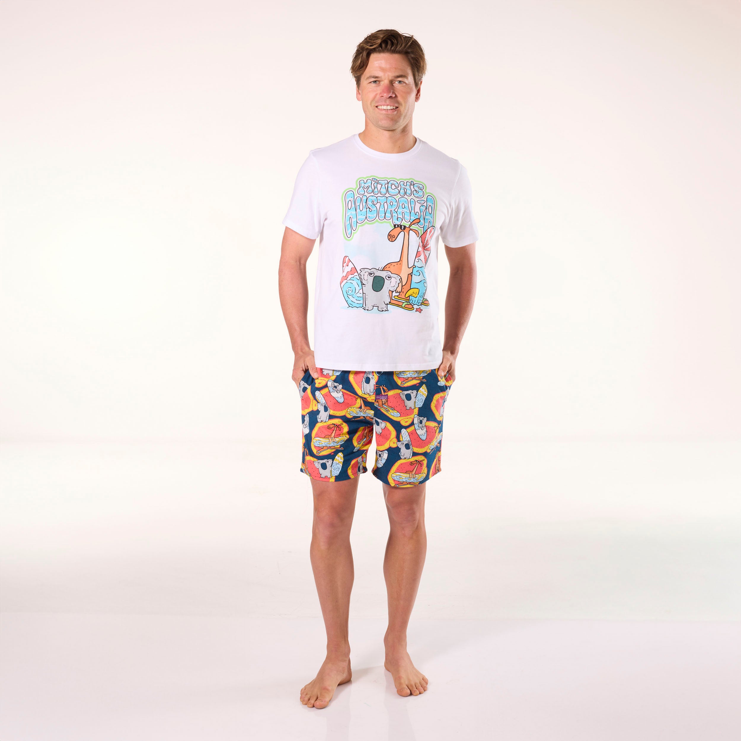 Men's Surfin' Koala & Roo Cotton Pajama Set - Soft & Comfortable Sleepwear for Men - Perfect for Lounging, Sleeping & Relaxing at Home