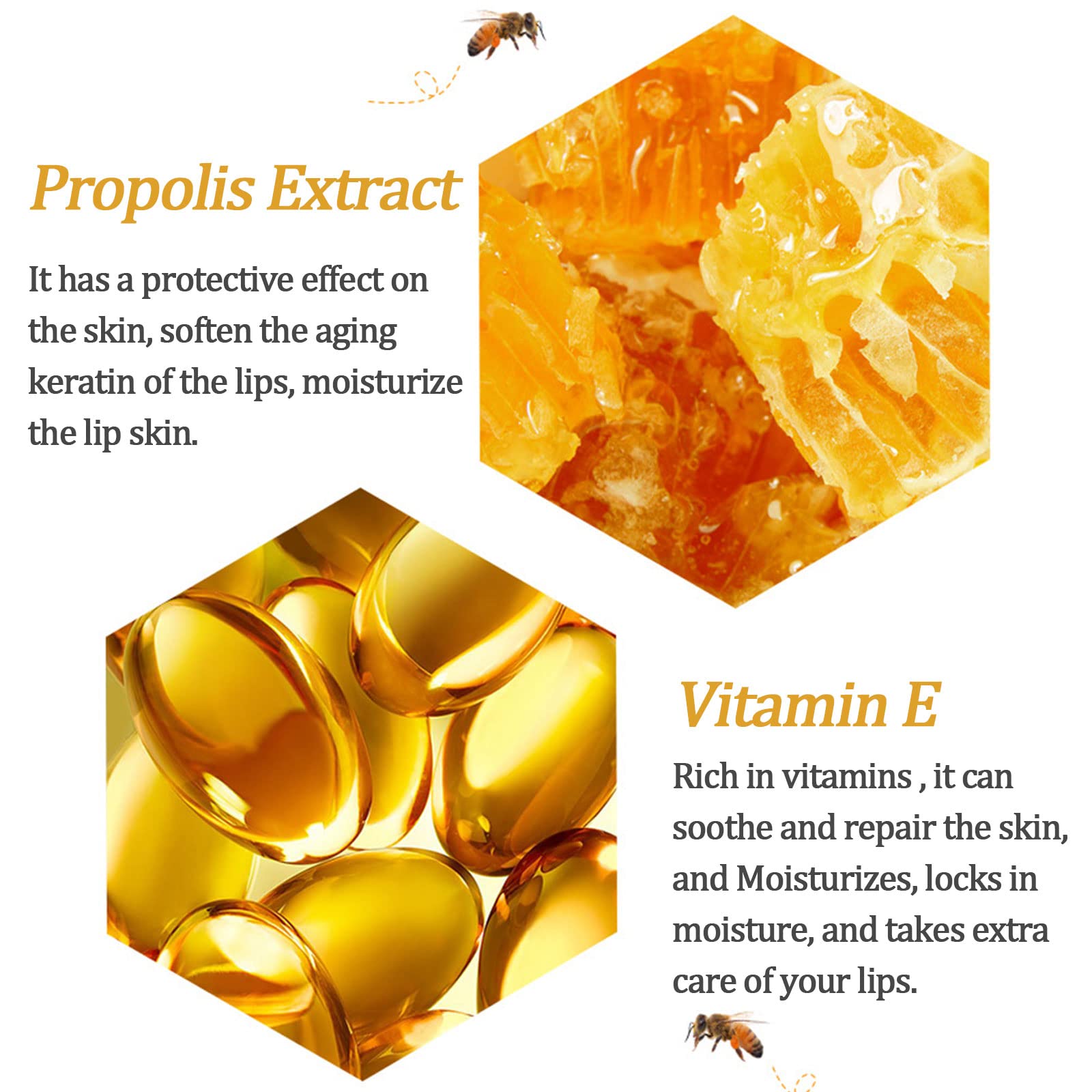 6 PCS Bee Propolis Lip Balm Set - Overnight Moisturizing Lip Mask with Honey & Stick for Dry, Cracked Lips - Hydrating Sleeping Lip Treatment to Reduce Lip Lines - Perfect for Night Care & Daily Lip Protection