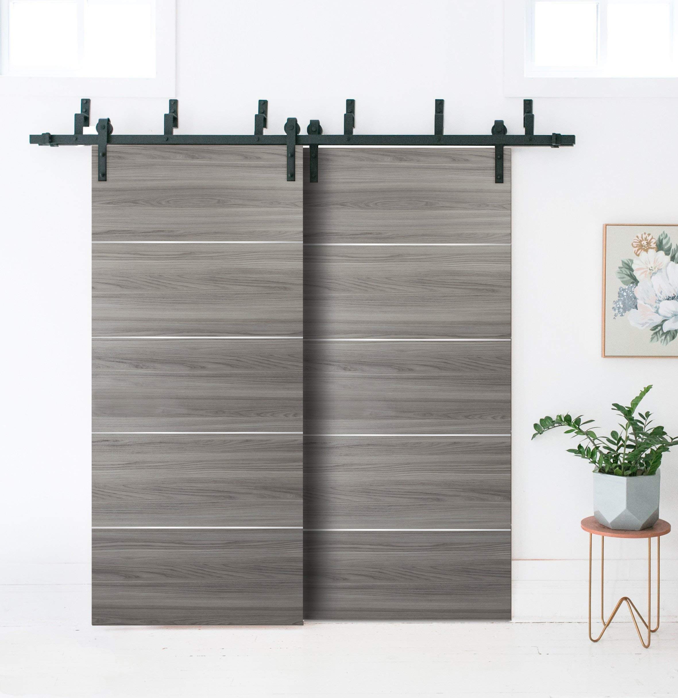 SARTODOORS 72x96 Inch Double Bypass Barn Sliding Door Set with 6.6FT Rails - Modern Heavy Duty Top Mount 2-Track System - Planum 0020 Ginger Ash Solid Core Closet Doors | Perfect for Bedrooms, Walk-In Closets, Room Dividers & Contemporary Home Decor