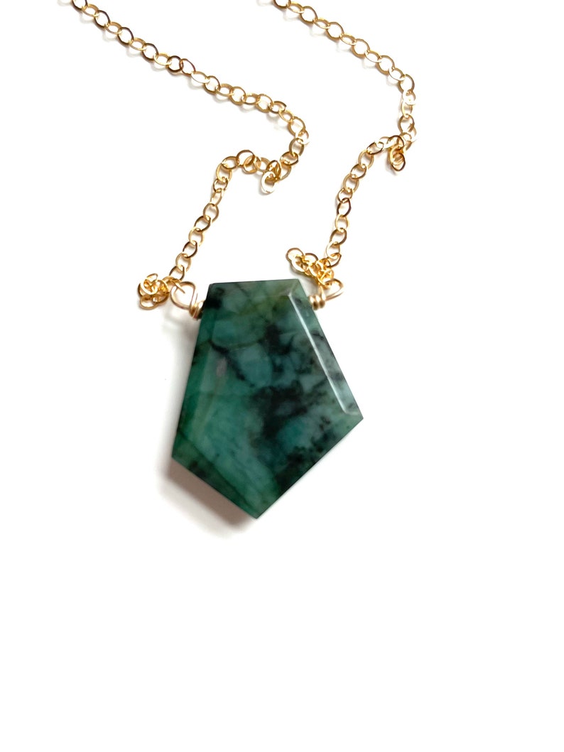 Emerald Pendant Necklace - May Birthstone Gift in 14k Gold Filled or Sterling Silver with Natural Gemstone Slice | Elegant Jewelry for Women, Birthday, Anniversary & Special Occasions