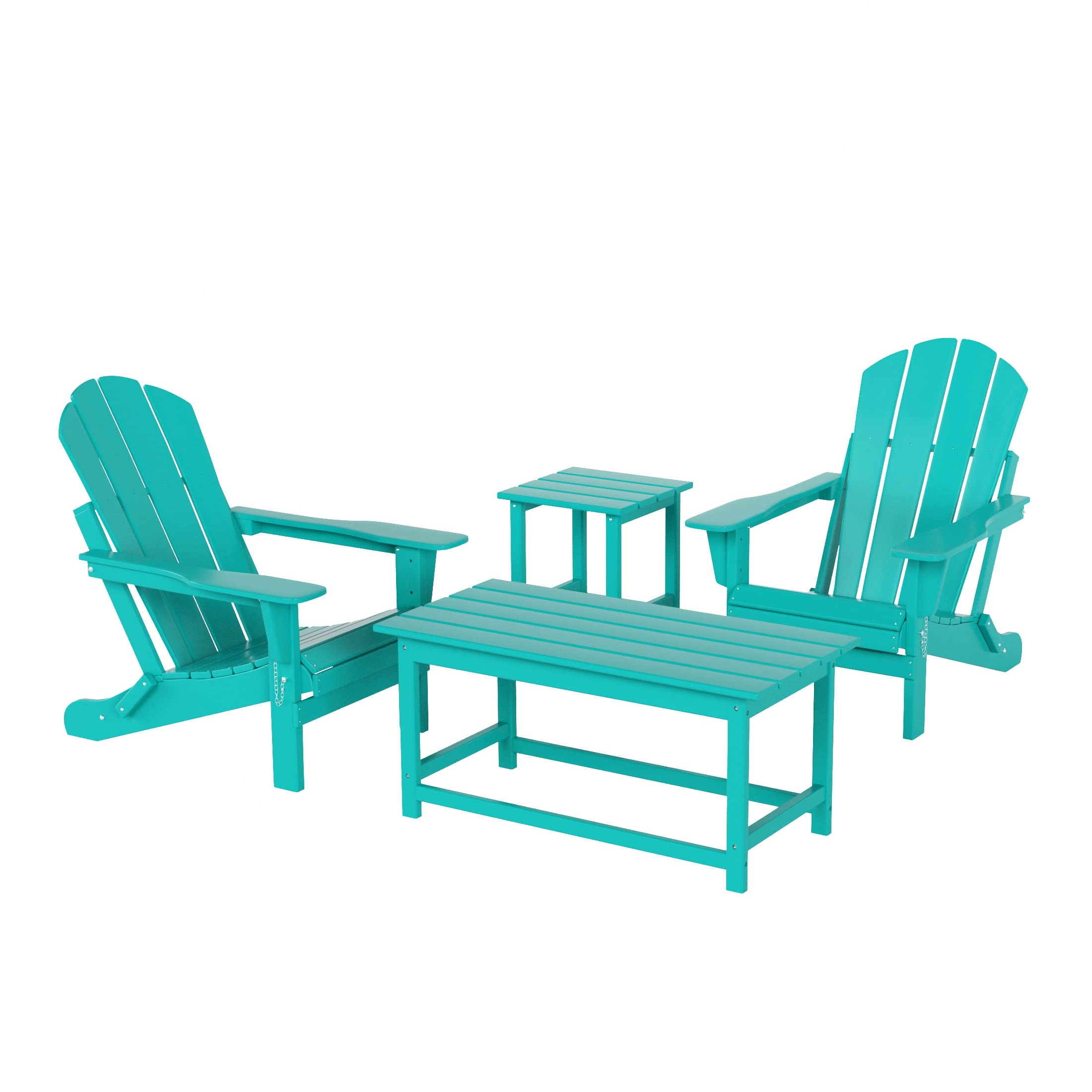 Premium HDPE Adirondack Chair & Table Set - 4-Piece Outdoor Furniture for Patio, Balcony, Garden - UV & Weather Resistant Poly Furniture in Turquoise - Perfect for Relaxing, Entertaining & Outdoor Dining