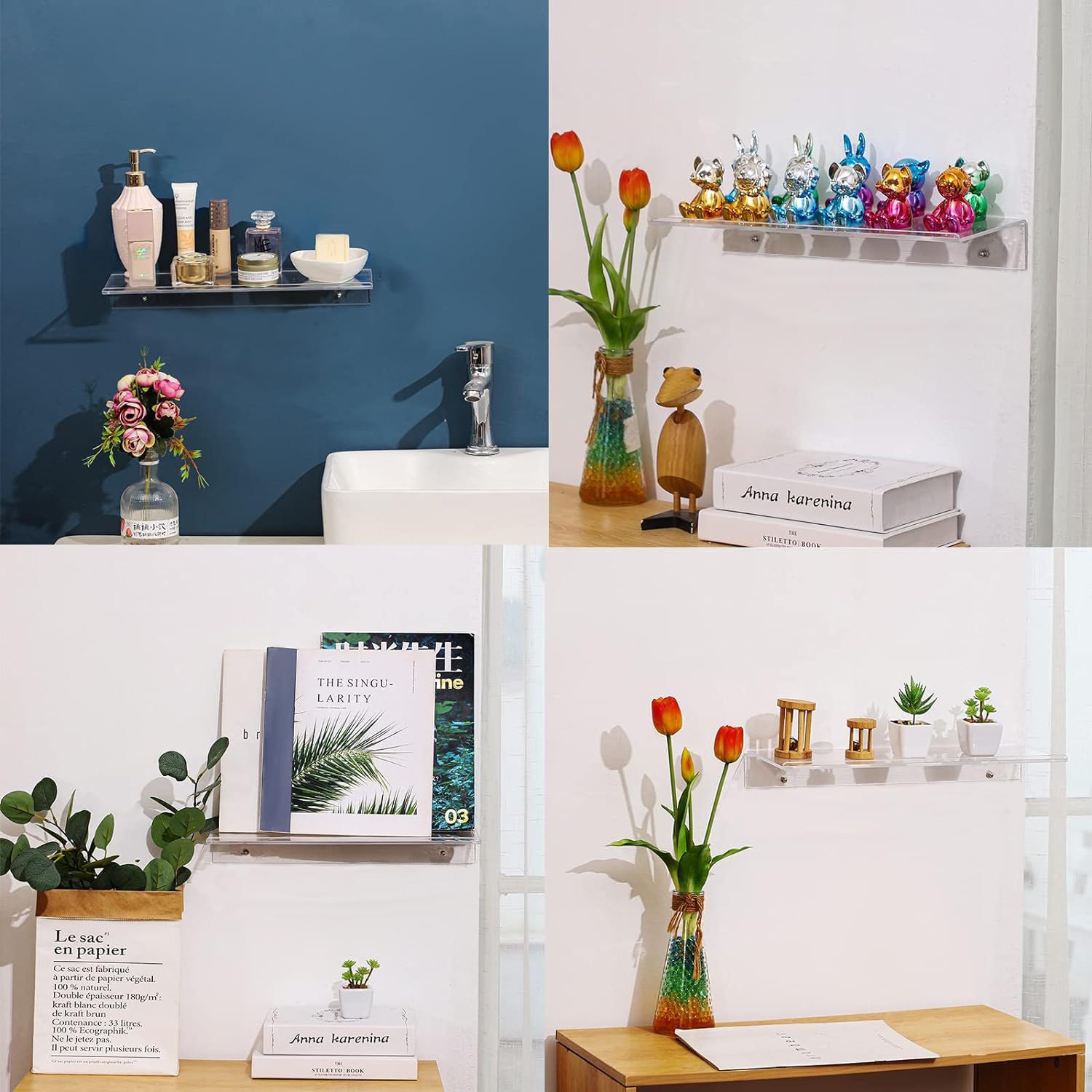 2 Pack Clear Acrylic Floating Shelves - Modern Wall Display Ledges for Lego Sets, Funko Pop Collectibles, Kids Books, Photos & Plants - Perfect for Bedroom, Living Room & Office Decor - Sturdy & Stylish Wall Shelving Solution