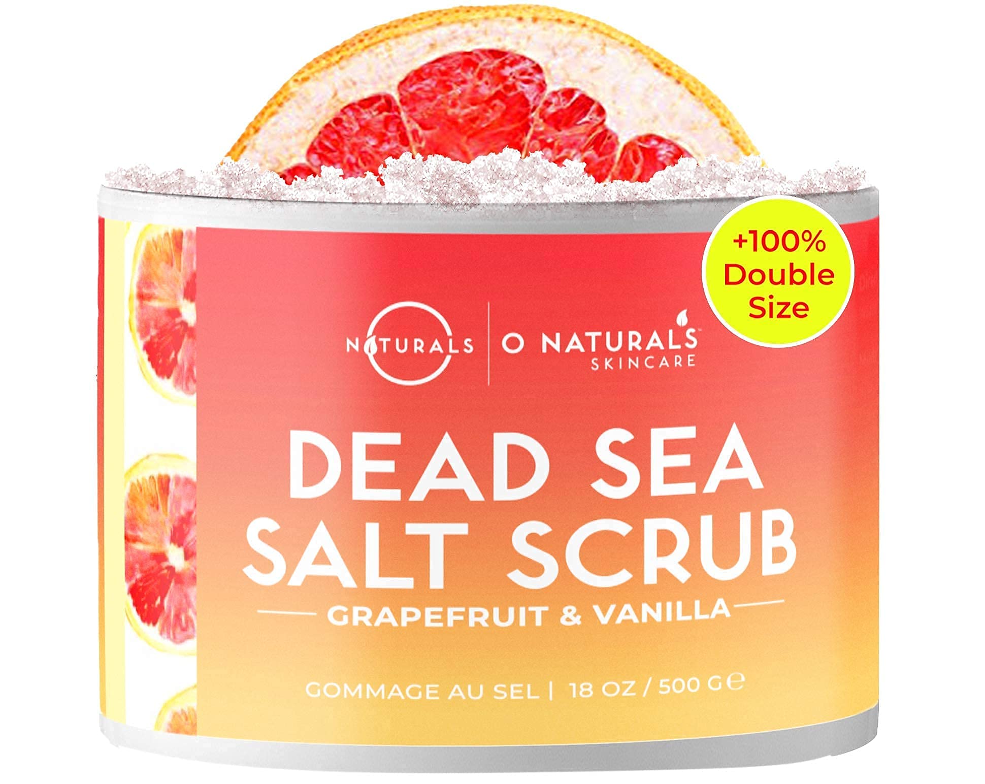 O Naturals Lemon Scrub & Grapefruit Exfoliating Dead Sea Salt Scrub Bundle - 18 Ounce Each - Organic Face & Body Scrub for Smooth Skin - Perfect for Spa Day & At-Home Skincare Routine