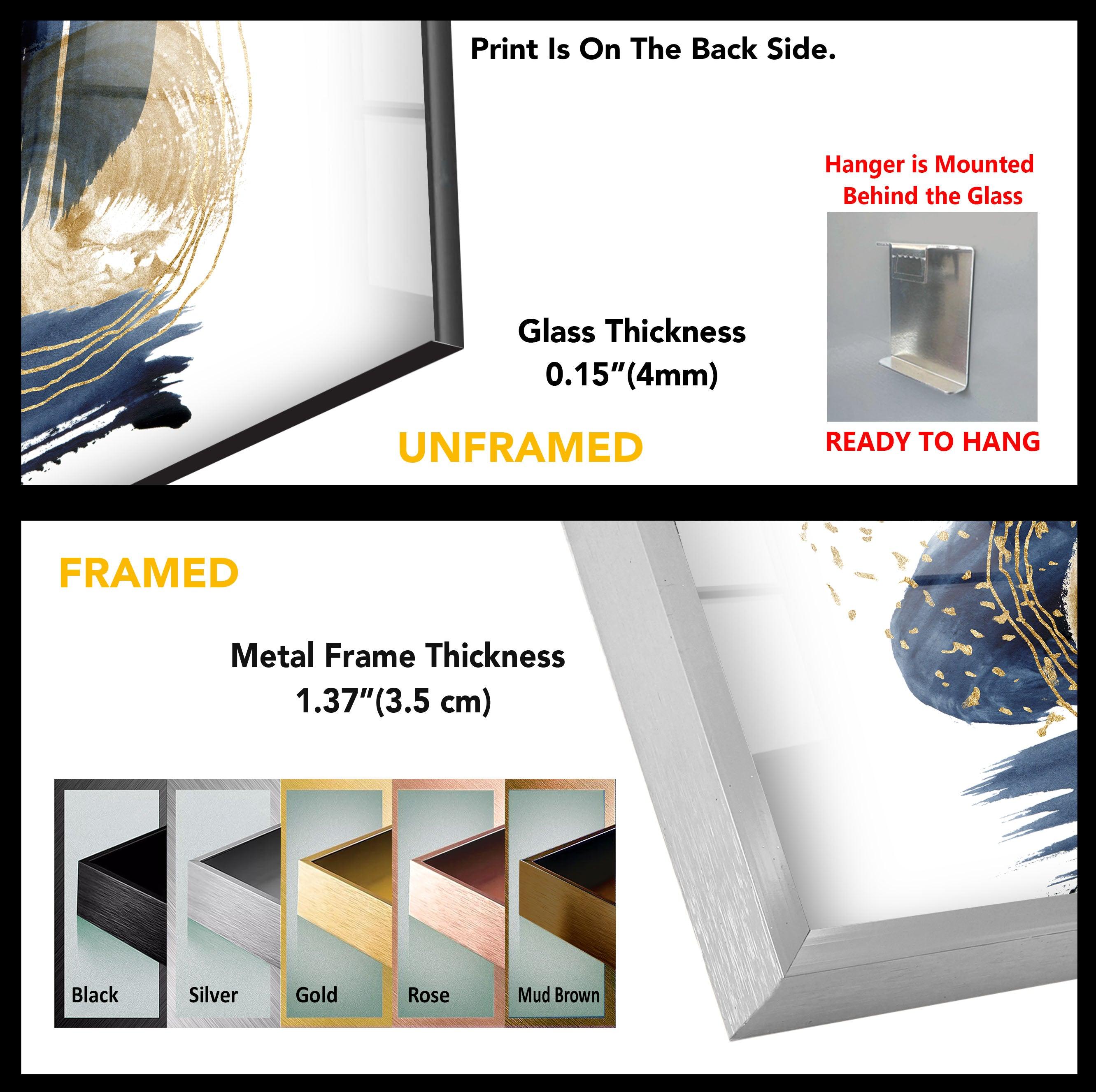 Blue Gold Abstract Painting Glass Wall Art - Modern Home Decor for Living Room, Bedroom & Office - Handmade Glass Wall Hanging for Unique Interior Design