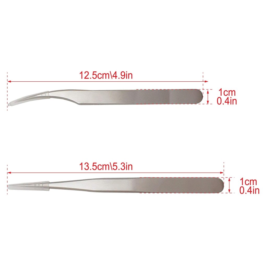 2PC Professional Eyelash Extension Tweezers - Silver Stainless Steel for Perfect Lash Application | Ideal for Salon, Home Use & DIY Beauty