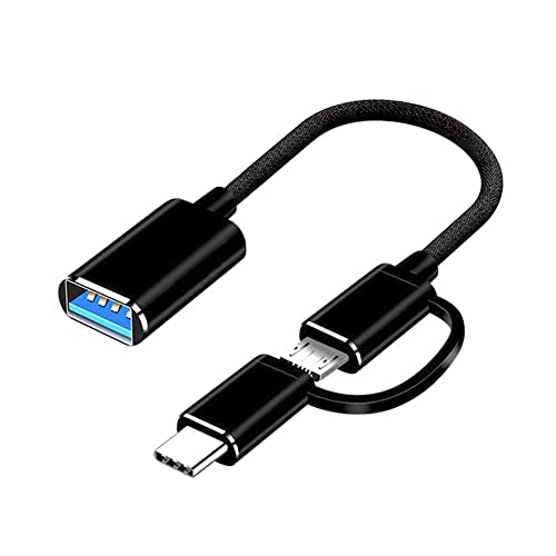 2-in-1 USB C Cable Fast Charging Braided Cord - YACSEJAO USB C to USB 3.0 & Micro USB Adapter for Android Phones, Tablets, MP4 Players - Perfect for Travel, Office & Home Charging (Black)