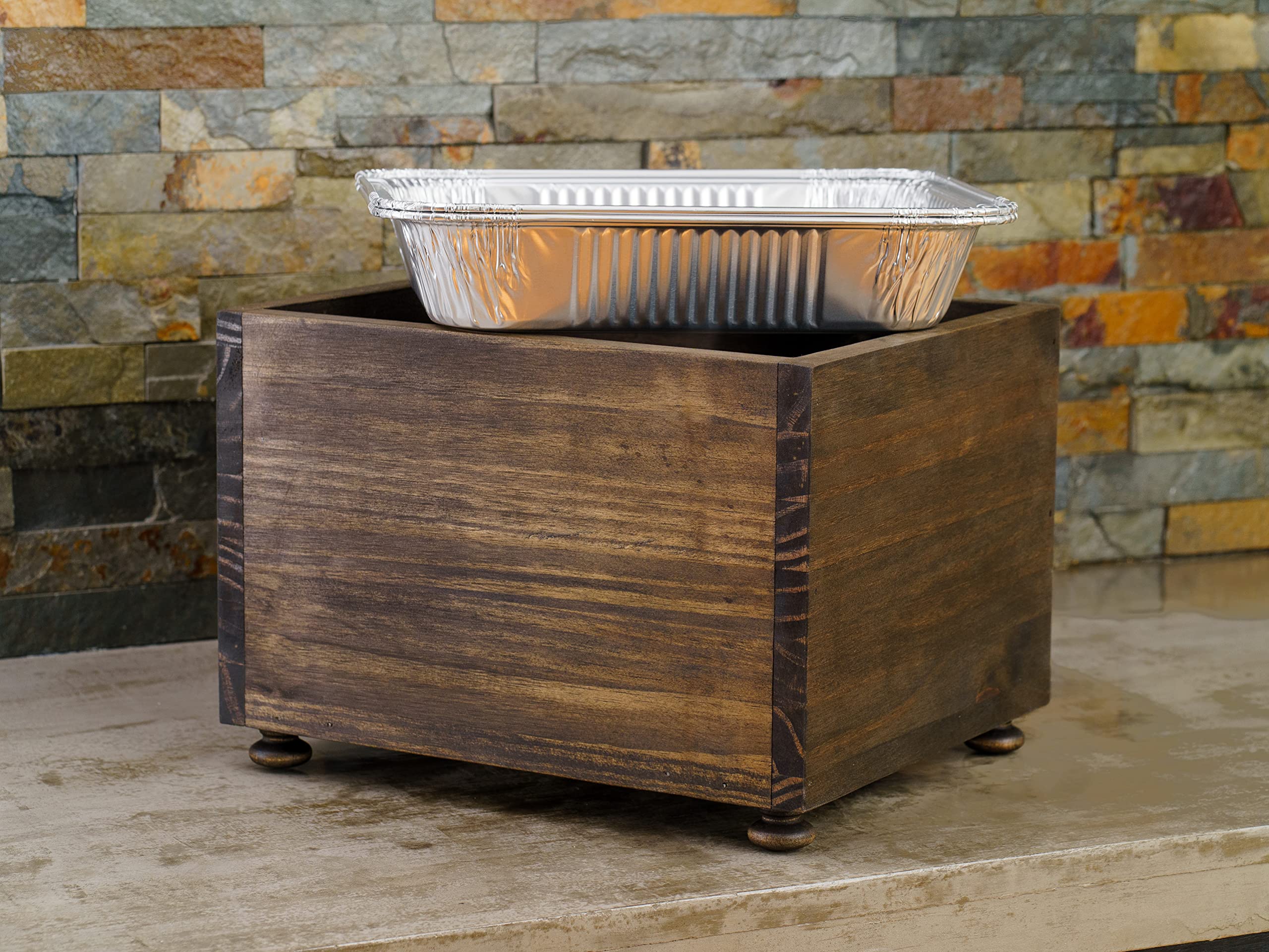 Wooden Chafing Dish Stand with Disposable Foil Pan Holder - Buffet Serving Rack for Catering & Events, Holds Sterno Fuel Can & Steam Table Pans - Rustic Farmhouse Style for Weddings, Parties & Banquets