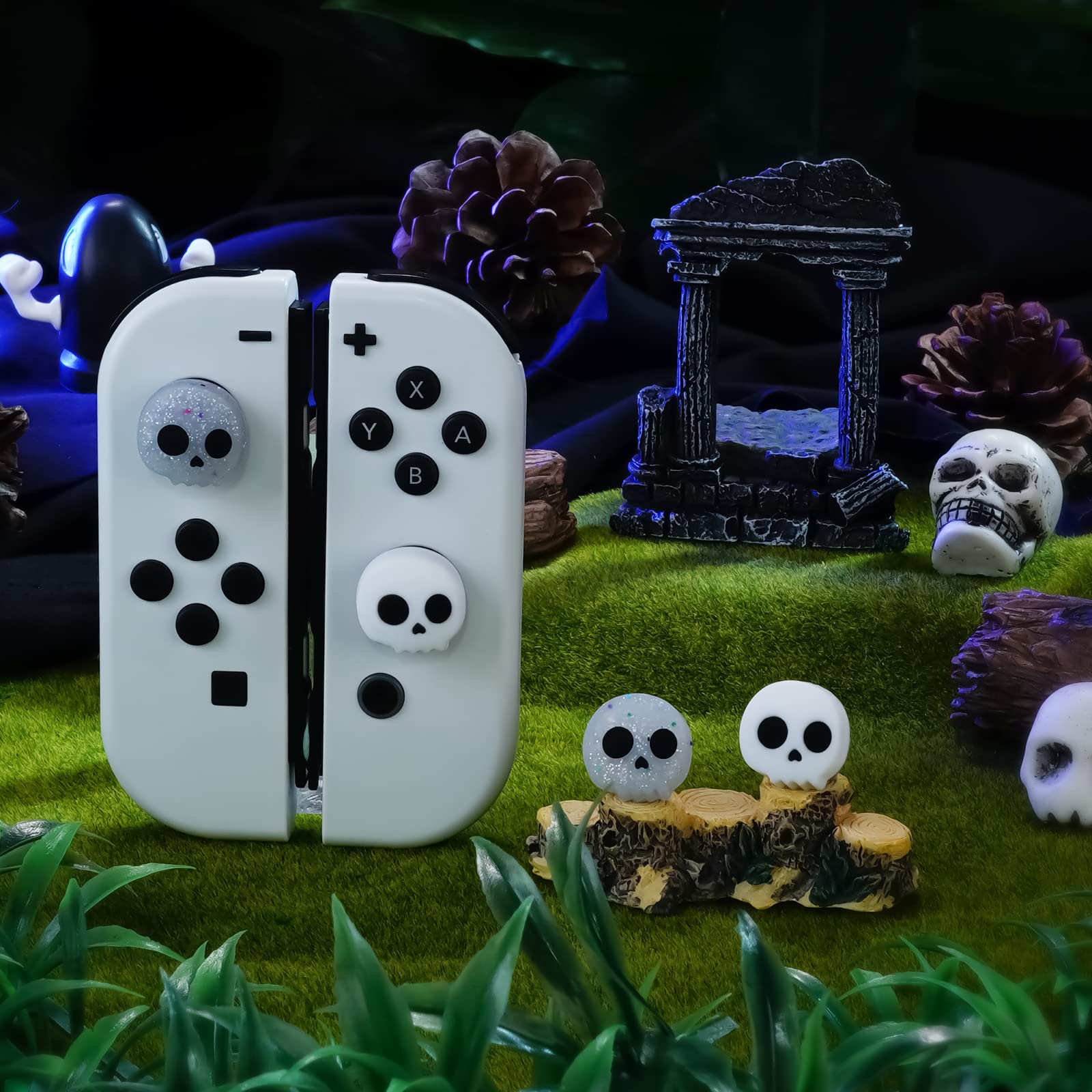 Premium Silicone Analog Stick Caps for Nintendo Switch Joy-Con - 4Pcs Kit Compatible with Switch/Switch OLED/Switch Lite - Skull Design for Enhanced Grip & Protection - Perfect for Gaming, Travel & Long Play Sessions