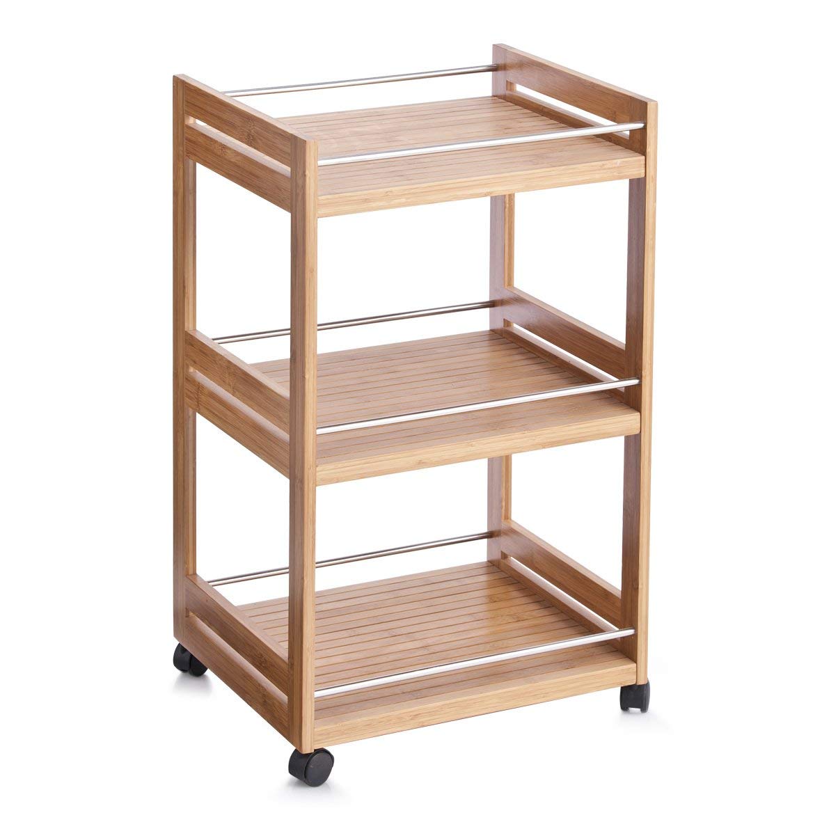 13591 Bamboo & Metal Bathroom Storage Cart - 45.7 x 38 x 76cm Organizer for Shower, Toiletries & Towels - Perfect for Small Bathrooms & Spa-Like Organization