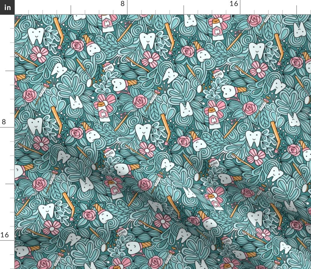 Dentist Teeth Doodles Cute Tooth Print Cotton Poplin Fabric by The Yard - Perfect for Sewing, Quilting, Dresses & DIY Crafts | Ideal for Dental-Themed Apparel, Scrubs & Home Decor