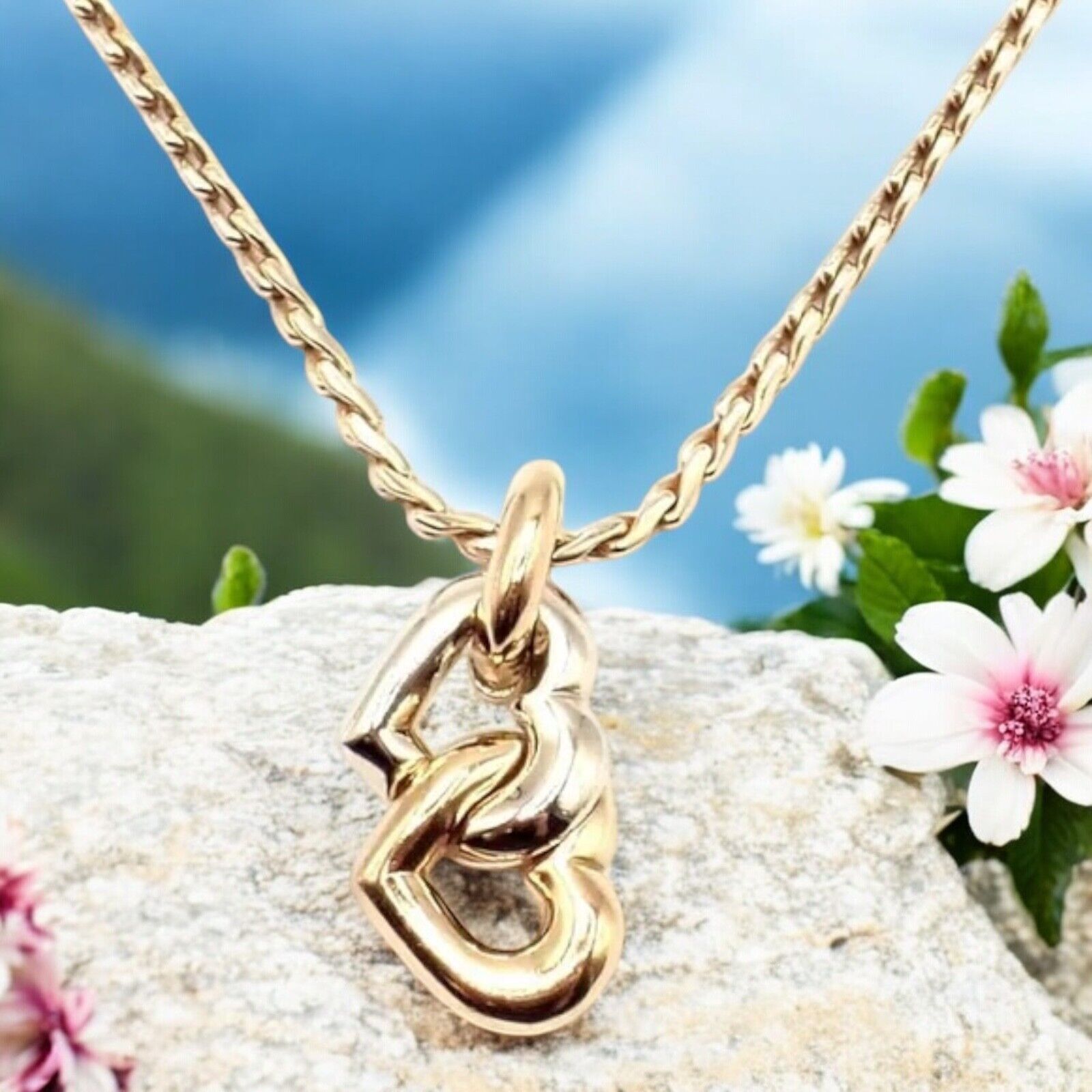 Authentic Cartier 18k Yellow & White Gold Double Heart Pendant Necklace - Luxury Jewelry Gift for Women, Perfect for Anniversaries & Valentine's Day