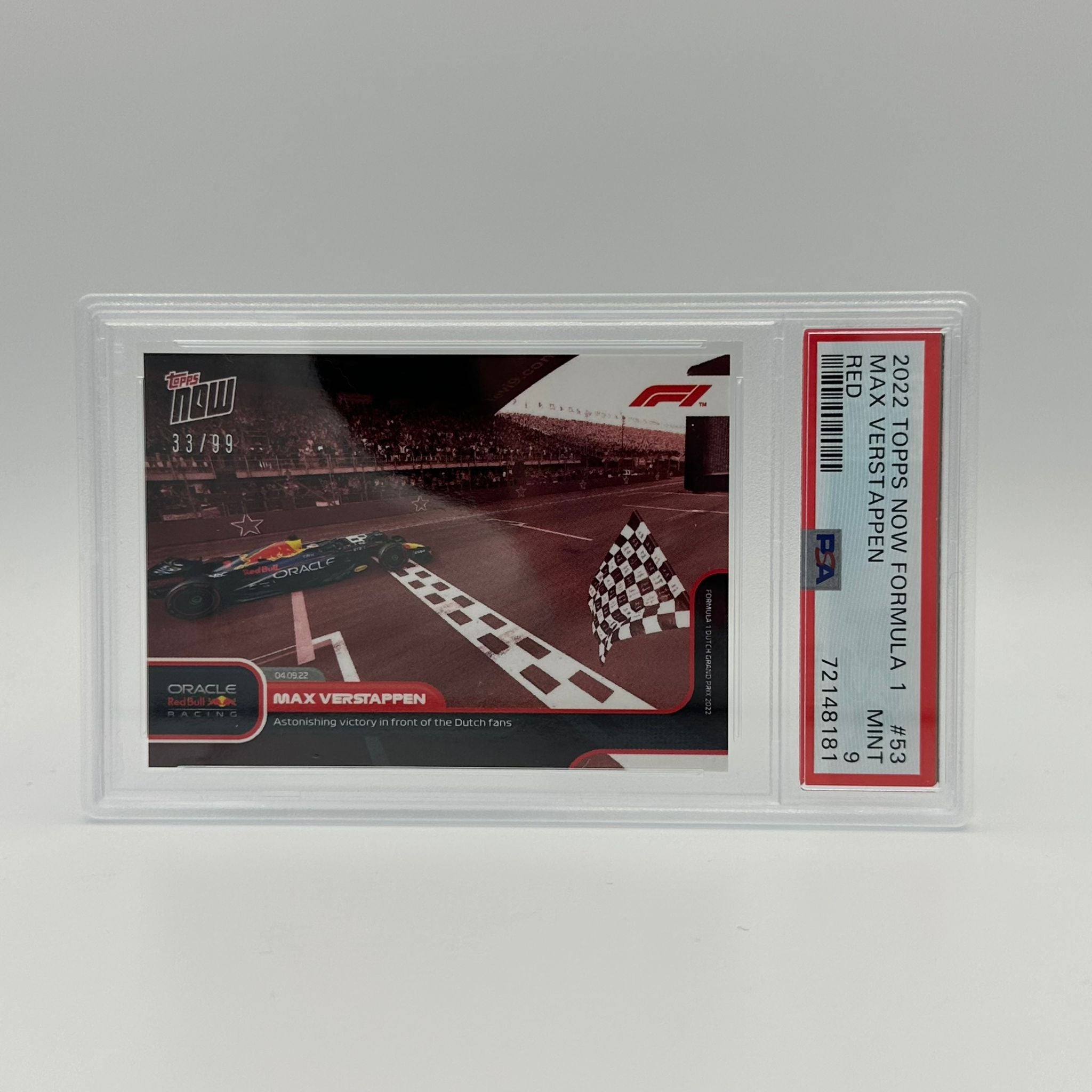 PSA 9 Graded 33/99 Max Verstappen 2021 Dutch GP Race-Winning F1 Trading Card - Limited Edition Collectible for Motorsport Fans & Memorabilia Enthusiasts