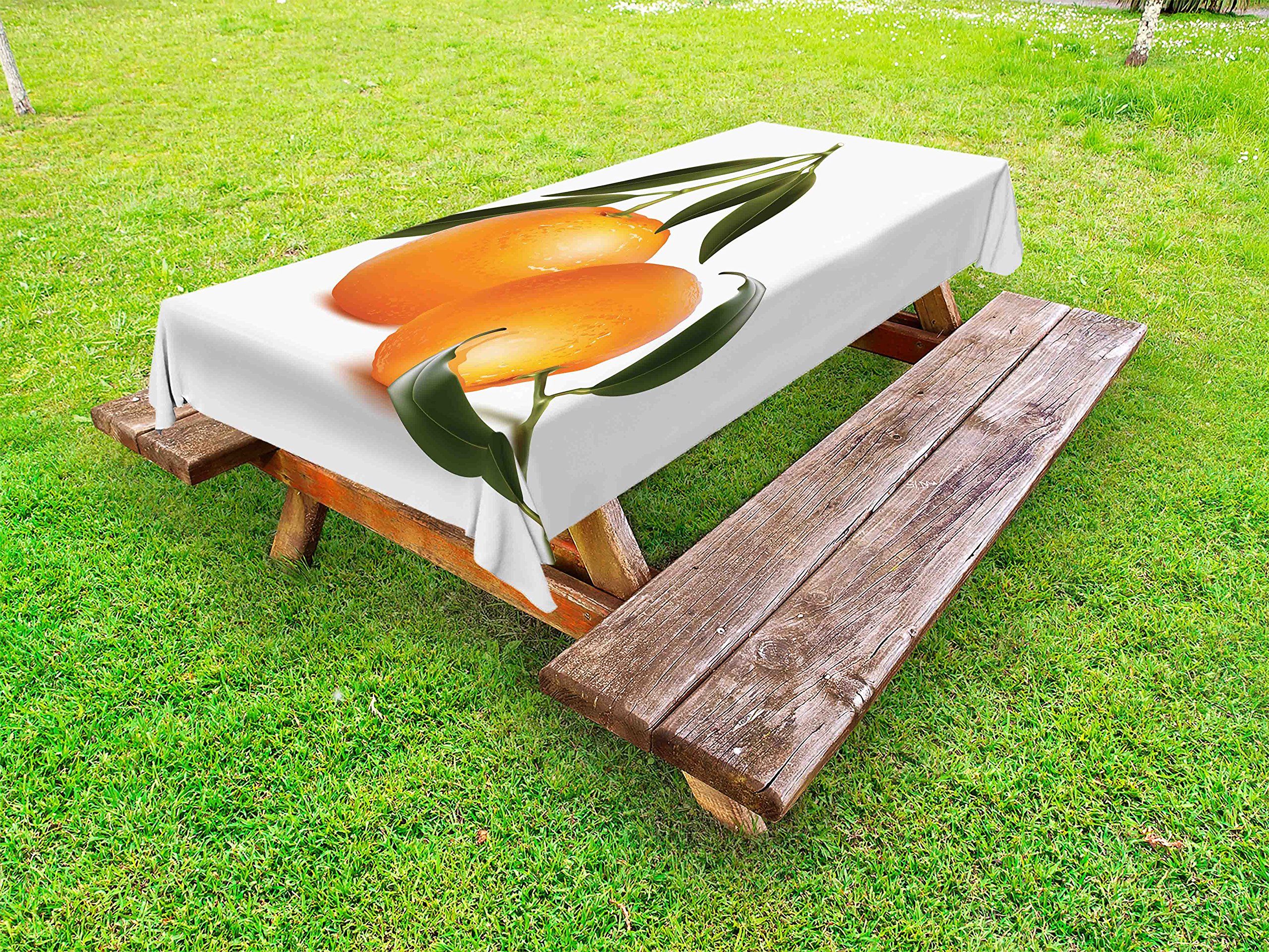 Ambesonne Citrus Fruit Tablecloth - 58x120 Inch Washable Picnic Table Cover with Tangerine & Green Leaves Design, Waterproof Outdoor Dining Decor for Patio, BBQ, Garden Parties & Picnics
