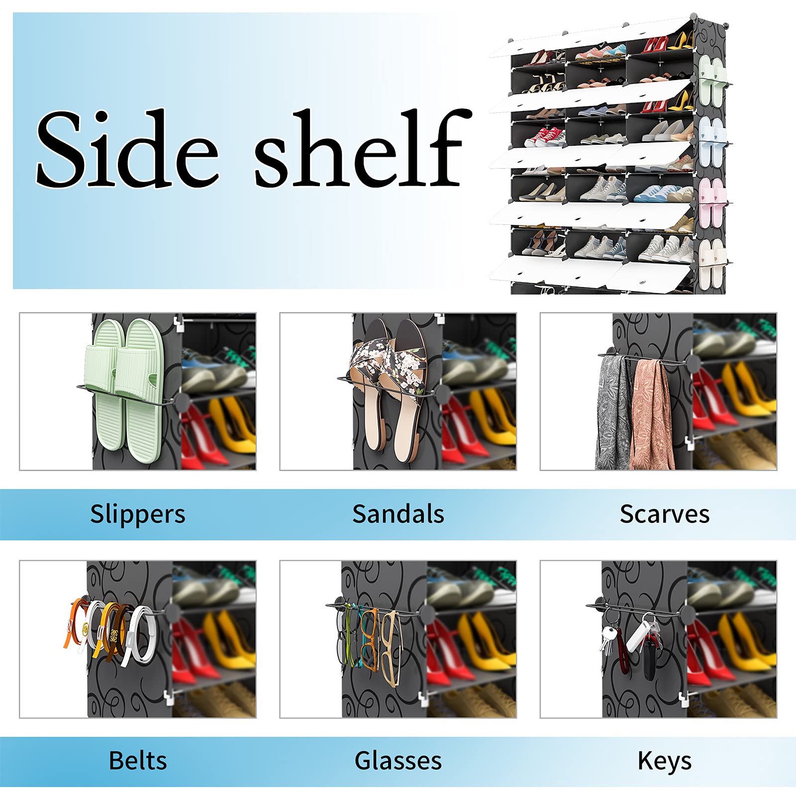 KOUSI 96 Pair Expandable Shoe Rack Organizer - 12 Tier Tower Shelf Storage Cabinet for Heels, Boots & Slippers | Space Saving Closet & Entryway Shoe Storage Solution