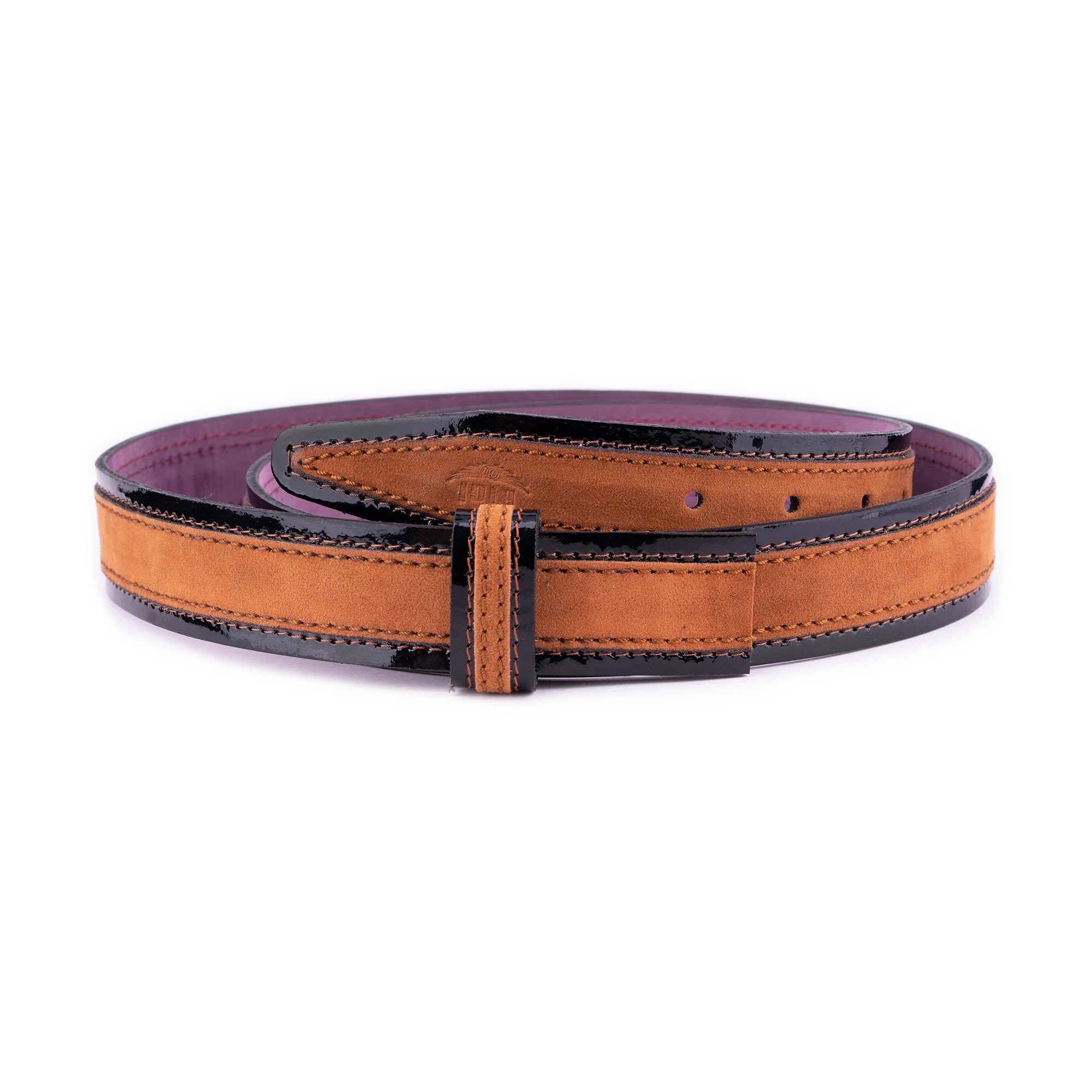 Luxury Beige Suede Leather Belt Strap 3.5cm Width for Ferragamo Buckles - Black Patent Leather - Perfect for Formal Wear, Office Attire & Special Occasions