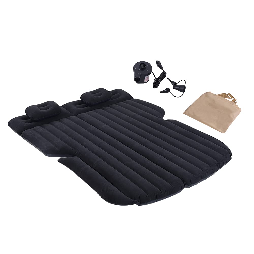 **Inflatable SUV Air Mattress with Electric Pump - Portable Car Bed for Back Seat, Flocking Surface for Comfort - Ideal for Camping, Road Trips & Home Use (Black)**