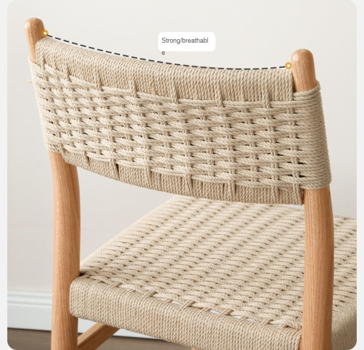 Solid Oak & Cherry Wood Rope Dining Chair - Rustic Farmhouse Style for Kitchen, Dining Room, and Outdoor Patio Seating