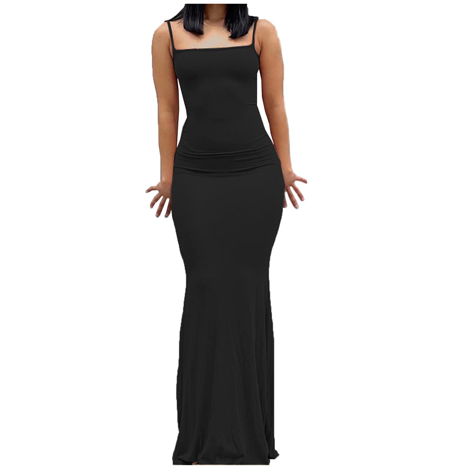 2022 Women's Summer Dresses - Sexy Sleeveless Solid Round Neck Camisole Long Vest Dress 8235 | Beachwear, Party Outfits & Casual Wear