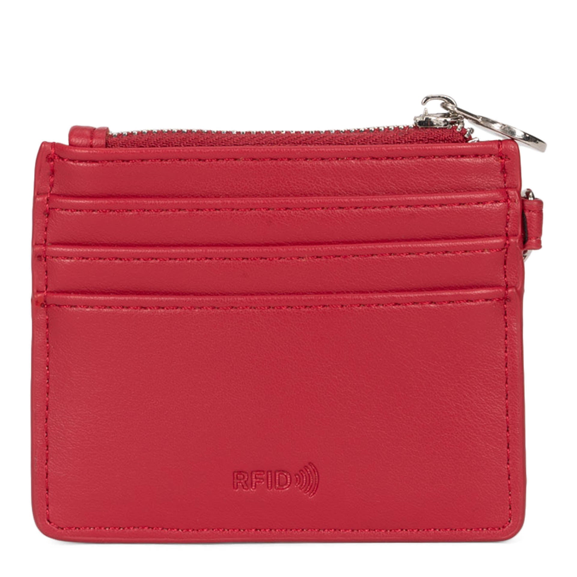 Riona Winnie Smooth RFID Blocking Keychain Credit Card Holder - Red | Compact & Secure Wallet for Travel, Shopping & Everyday Use