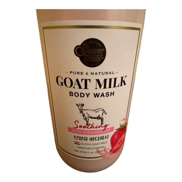 Premium Goat Milk & Strawberry Body Wash for Smooth Skin - Moisturizing pH Balancing Body Cleanser with Herb Pure Complex, 27 Fl Oz - Gentle Daily Shower Gel for Dry, Sensitive Skin & Luxurious Bath Experience