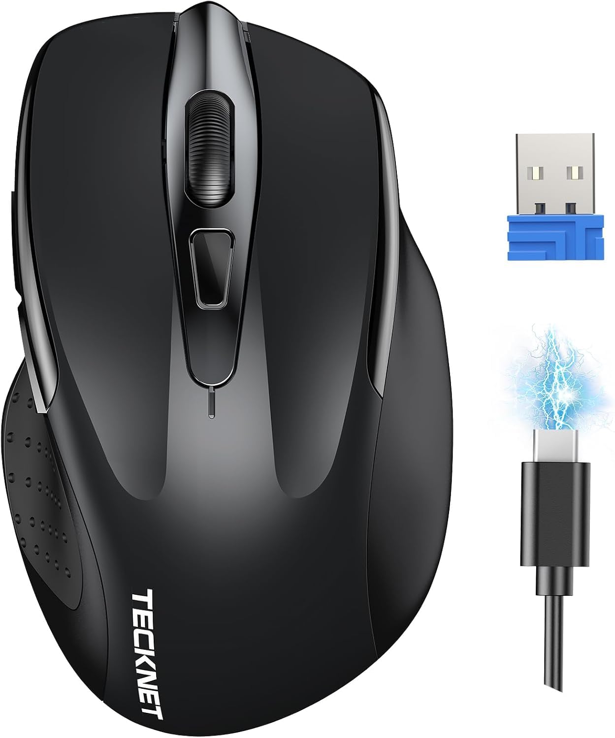 TECKNET Rechargeable Wireless Mouse - 2.4G Silent Ergonomic Mouse with 6 Adjustable DPI up to 4800, Quiet Click for Laptop, Chromebook, PC - Perfect for Office, Home & Travel Use - Black