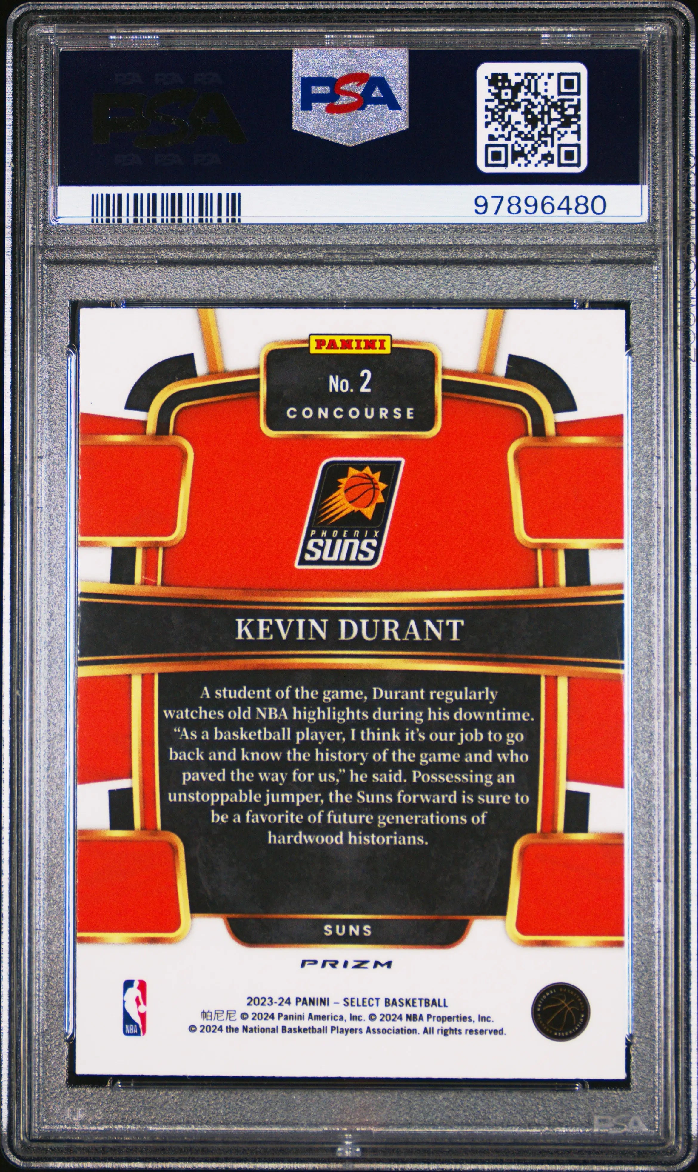 2023 Panini Select Basketball Kevin Durant Elephant Prizm PSA 10 Graded Card - Rare Collectible for NBA Fans, Sports Memorabilia Display & Investment