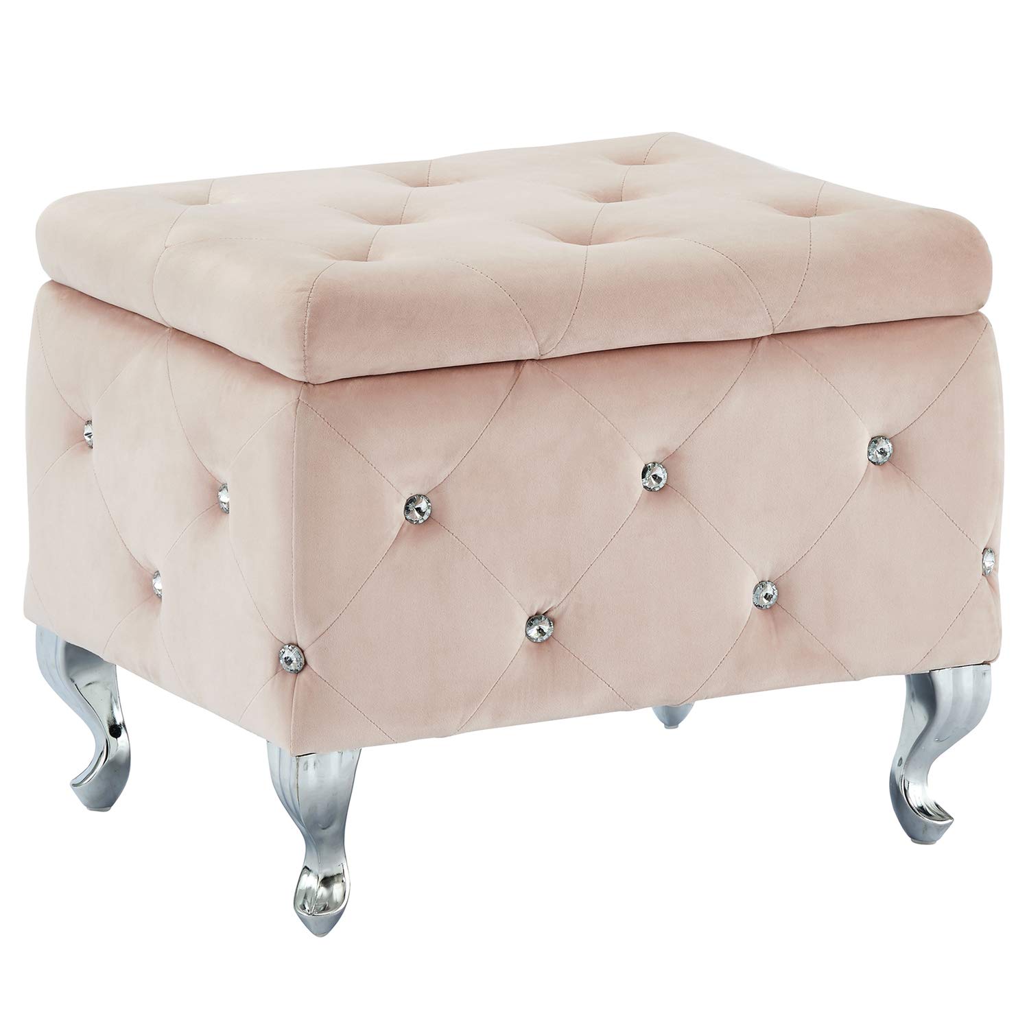 Overstock !nspire Square Storage Ottoman with Velvet Upholstery & Metal Legs in Blush Pink - Perfect for Living Room, Bedroom, or Home Office Storage & Seating
