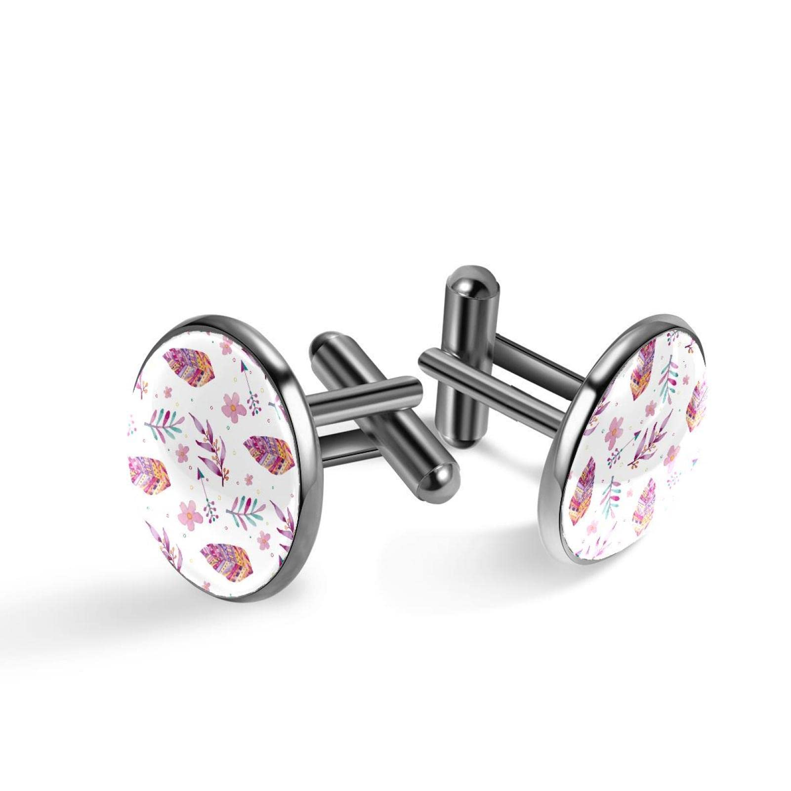 Custom Watercolor Pink Leaves Flower Cufflinks for Men - Elegant Black Cufflink Jewelry Set with Gift Box - Perfect for Business Shirts, Weddings & Formal Occasions
