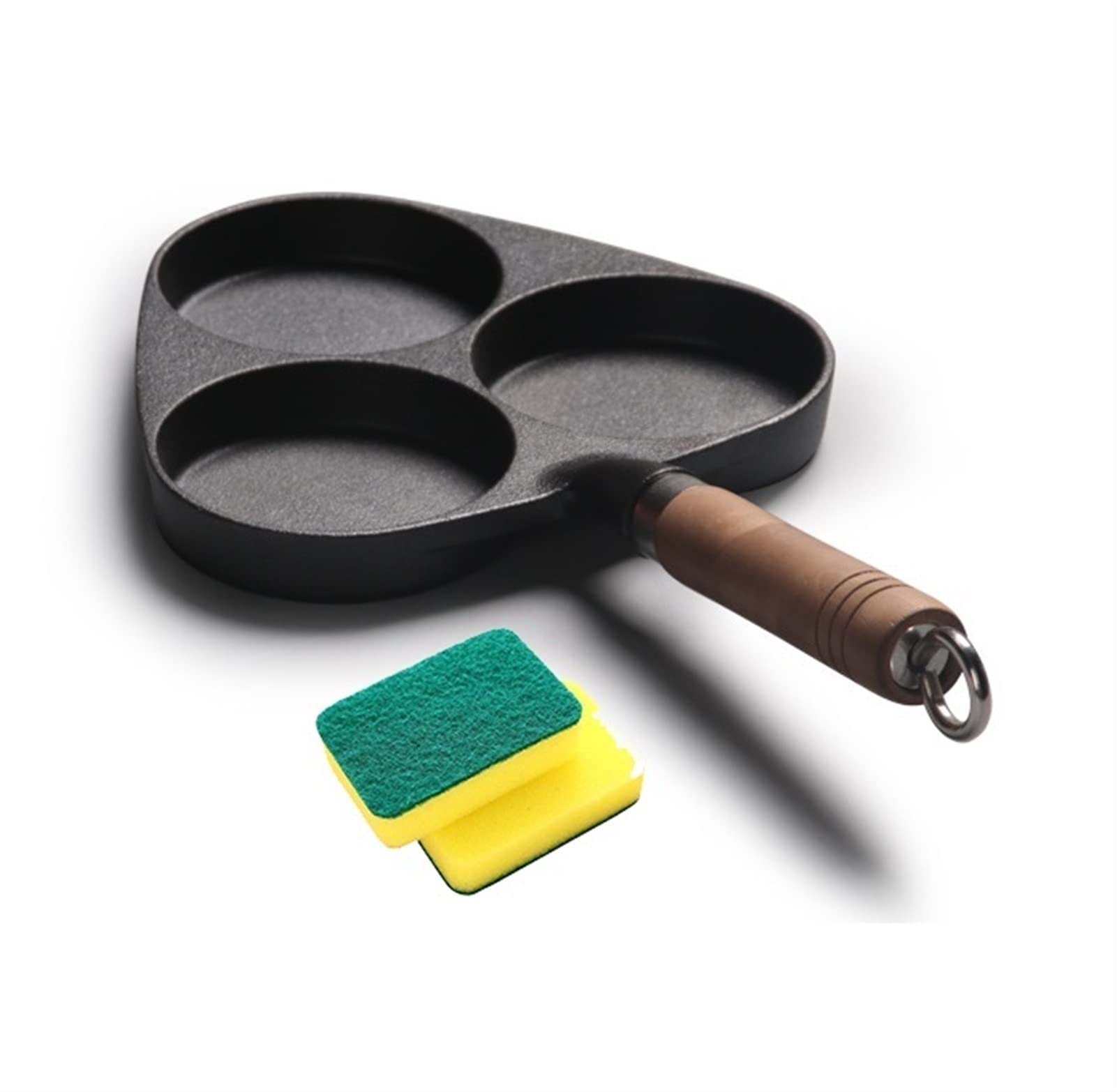 3-Hole Non-Stick Egg Frying Pan with Glass Lid - Cast Iron Breakfast Skillet with Wooden Handle - Deep Omelet & Pancake Pan for Induction, Electric & Ceramic Stoves - Perfect for Omelets, Pancakes & Breakfast Cooking