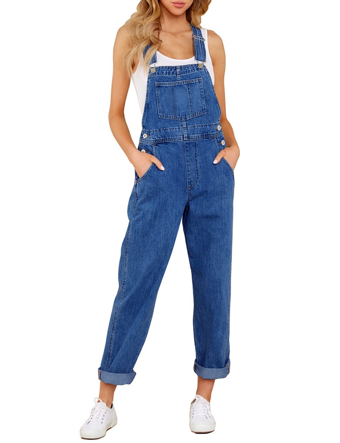 Luvamia Women's Casual Stretch Adjustable Denim Bib Overalls - Comfortable Jeans Pants Jumpsuit for Everyday Wear, Work & Outdoor Activities