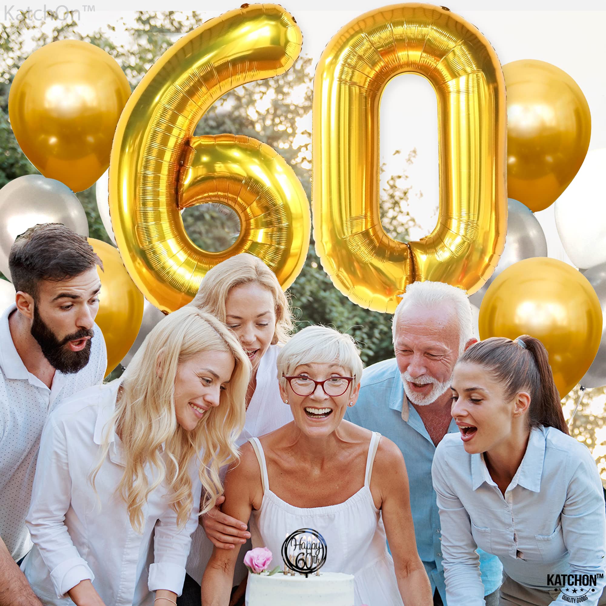 KatchOn 40 Inch Gold 60 Balloon Numbers - Large Foil Balloons for 60th Birthday Party Decorations | Happy Birthday Decor for Anniversary, Retirement & Milestone Celebrations | Perfect for Backdrop, Photo Booth & Event Centerpieces