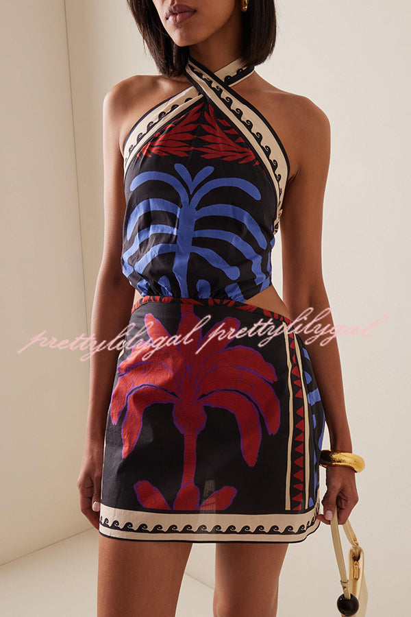 Stylish Printed Halterneck Mini Dress for Women - Sexy Beach & Resort Wear - Perfect for Summer Vacations, Pool Parties, and Tropical Getaways