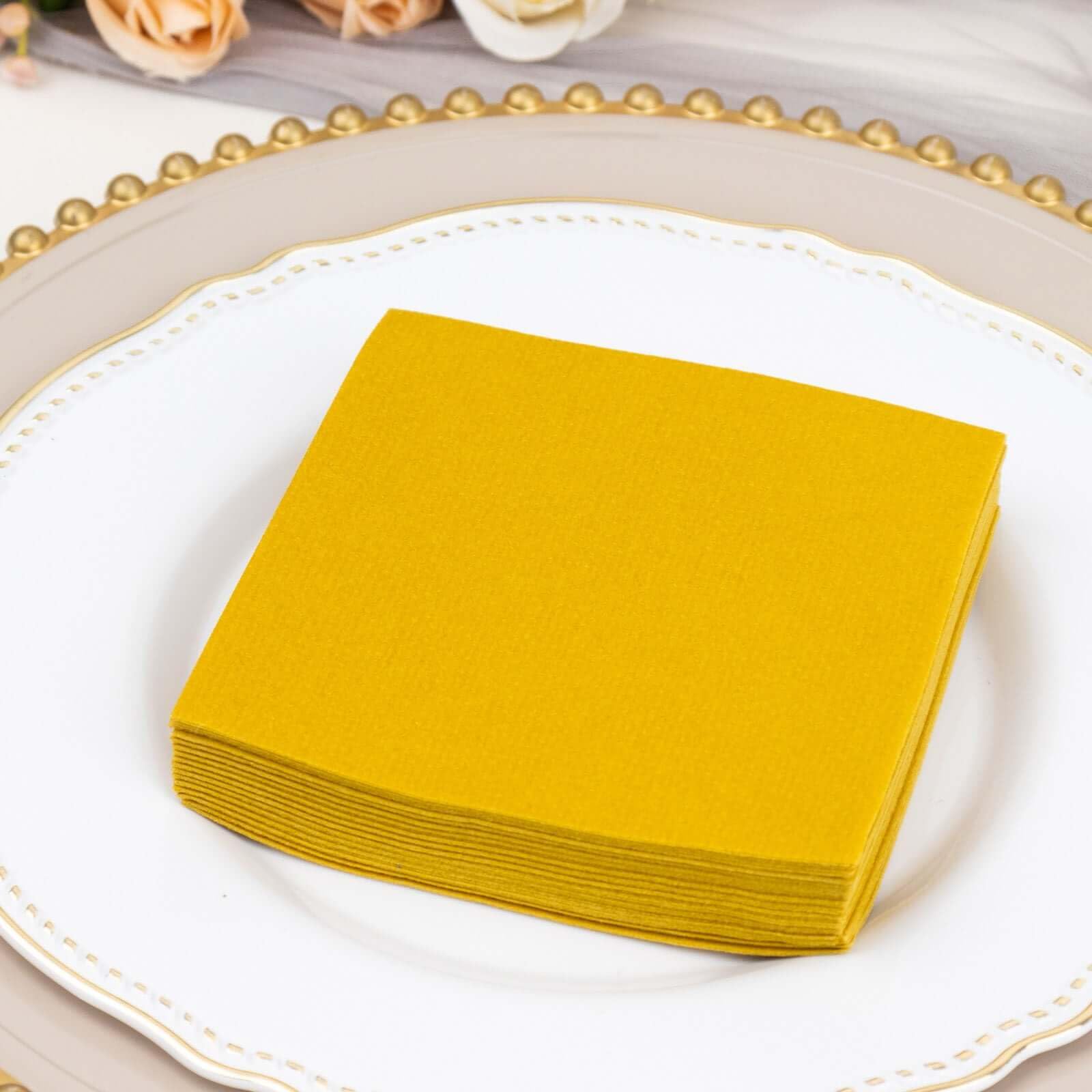 Efavormart 20 Pack Gold Soft Linen-Feel Airlaid Paper Beverage Napkins | Highly Absorbent Disposable Cocktail Napkins for Parties, Weddings, and Events | Premium Quality Paper Drink Napkins for Bars, Restaurants, and Home Use