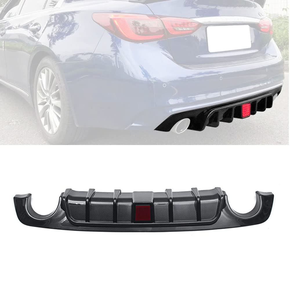Carbon Fiber Rear Bumper Diffuser with LED Lights for Infiniti Q50/Q50S (2018-2022) - Sporty Lip Spoiler Upgrade for Enhanced Style & Performance