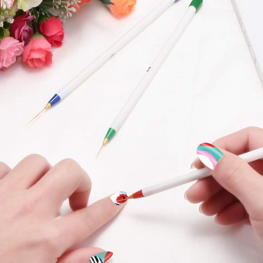 ALVRIO 3-Piece Fine Drawing Striping Liner Nail Art Pen Brush Set - Professional Salon & DIY Gel UV Manicure Tools with Multicolor Tips (Perfect for Nail Design, French Tips & Creative Nail Art)