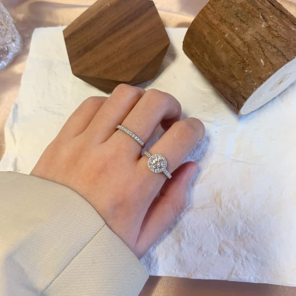 1 Carat Moissanite Engagement & Wedding Ring Set for Women - Platinum Plated Silver Bridal Set, Anniversary Promise Rings - Perfect for Proposals, Weddings & Romantic Gifts