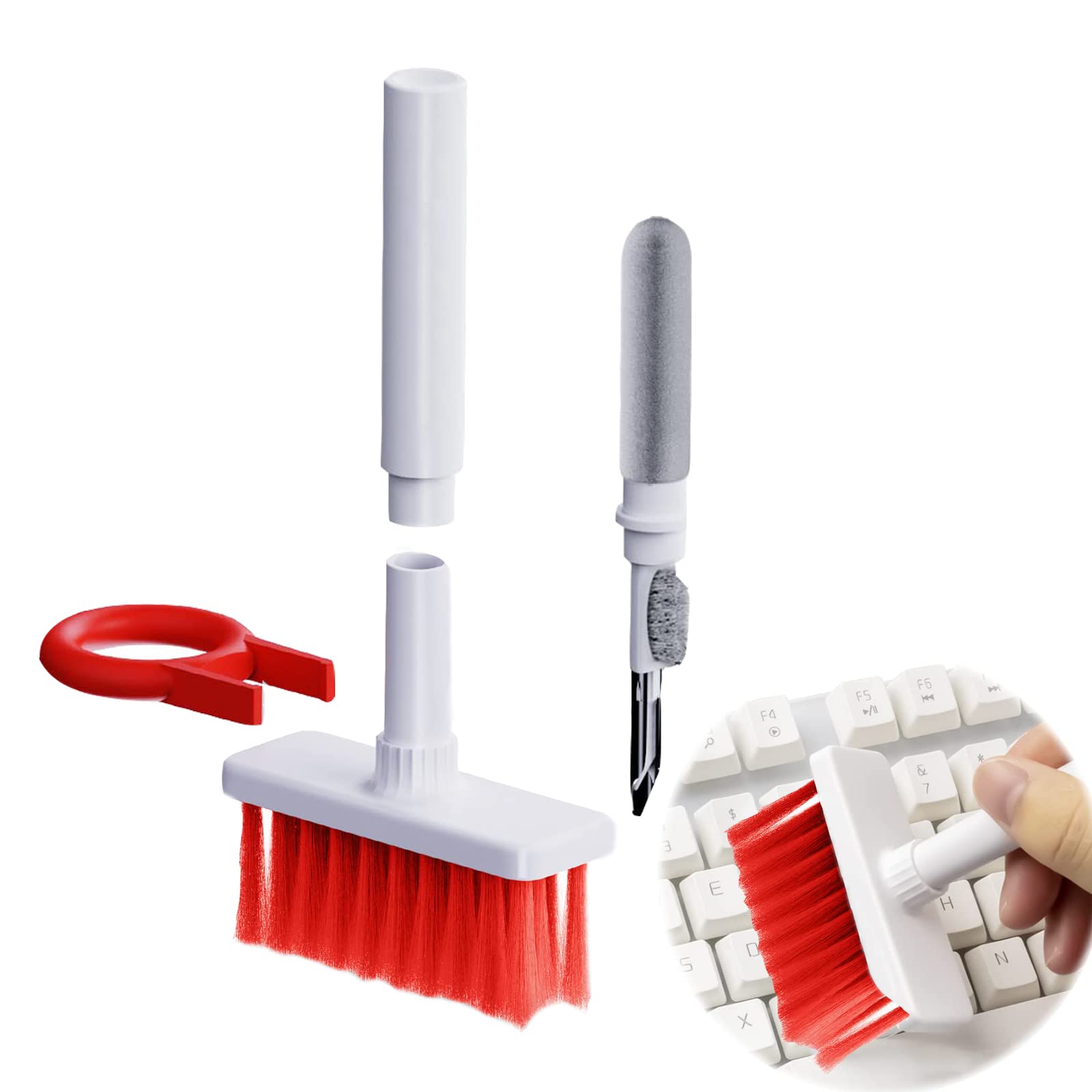 YIUYIUPI 5-in-1 Multi-Function Computer Cleaning Kit - Soft Brush & Keyboard Cleaner for Bluetooth Earphones, AirPods Pro, Laptops, Lego & Camera Lens (Red) | Perfect for Home, Office & Travel Electronics Maintenance