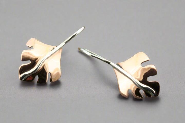 Serrated Leaf Drop Earrings - Copper & Silver Handmade Jewelry for Women | Boho Chic Accessories for Parties & Everyday Wear