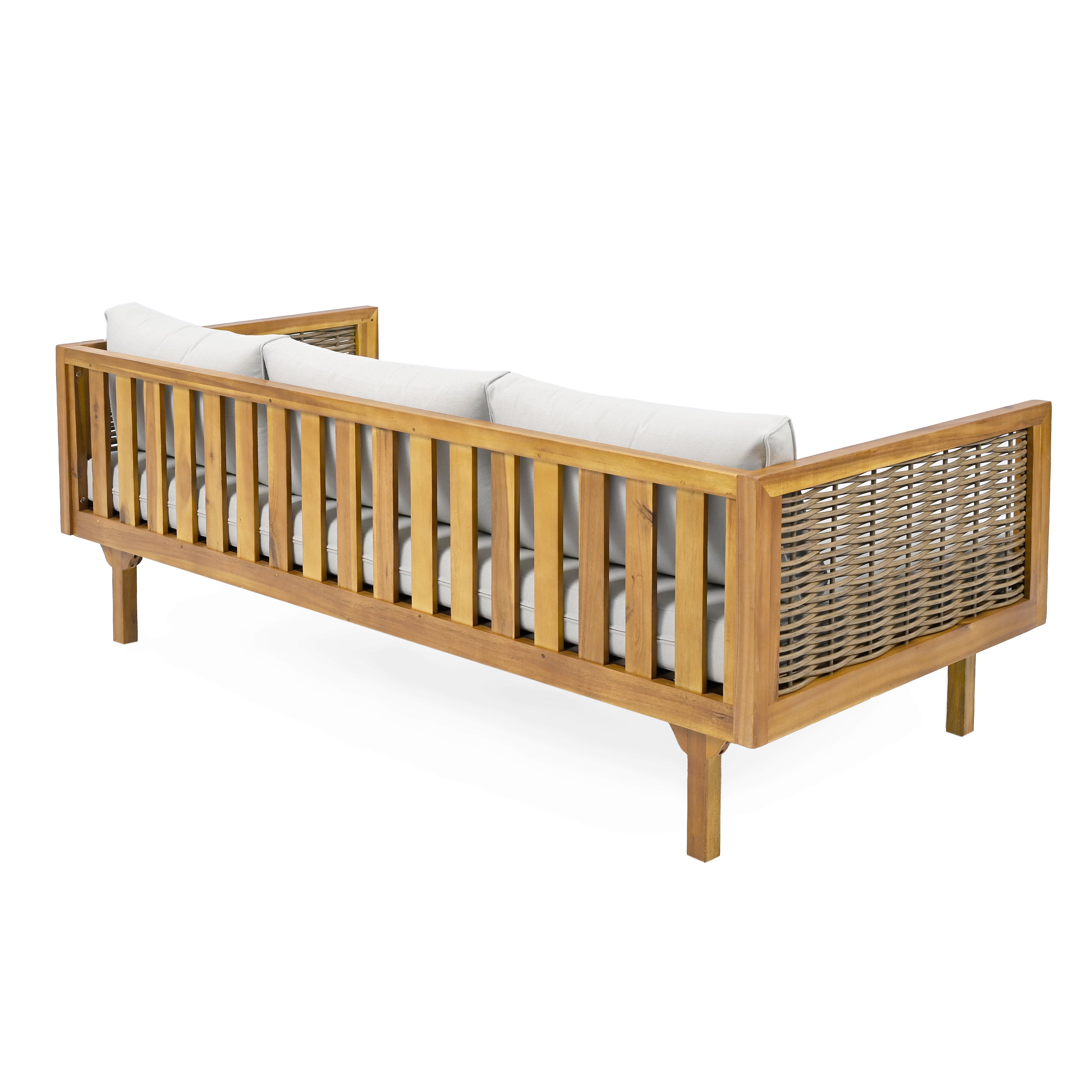 CLAREMONT 3-Seater Rattan Arm Daybed with Light Grey Cushion - Perfect for Patio, Sunroom or Outdoor Lounge Relaxation