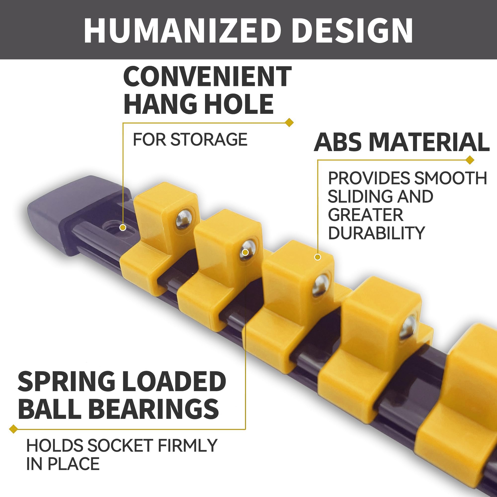 1/2-Inch, 3/8-Inch, 1/4-Inch Drive Socket Rail Holders - Yellow, Orange, Green for Tool Organization & Automotive Repair