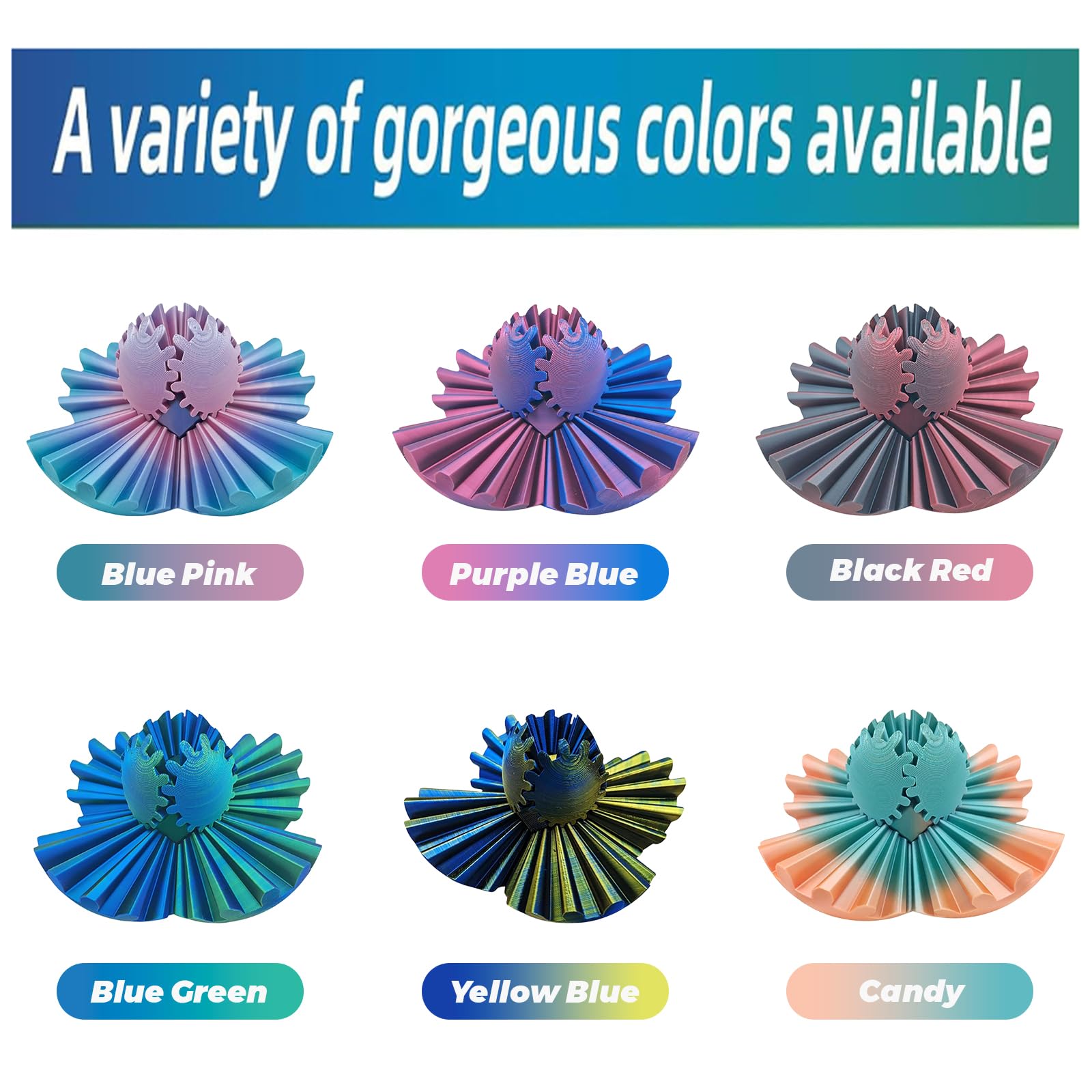 3D Printed Gear Ball Fidget Toy - Stress Relief & Anxiety Relaxation for Sensory Needs, Autism - Spin Ball Cube for Adults & Kids - Perfect for Office, School, Travel (Blue Green)